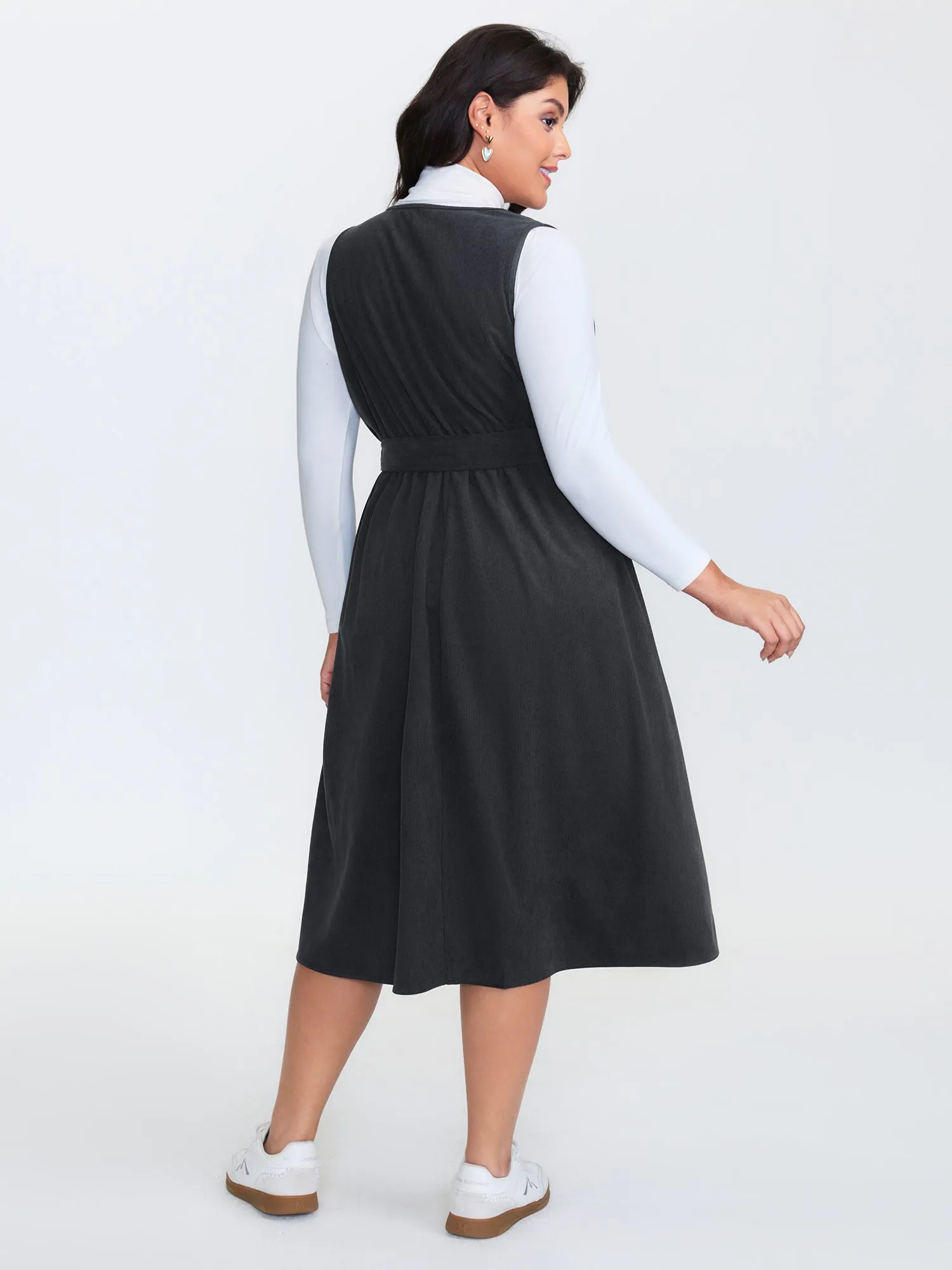 Corduroy Sleeveless Belted Side Midi Dress sold by Bloomchic product image thumbnail 4