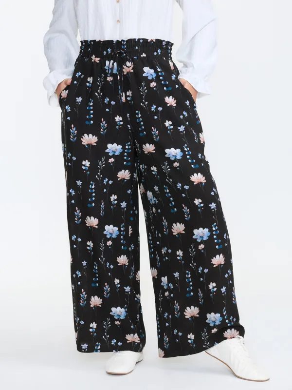 Floral Print Drawstring Waist Loose Fit Pants made by Bloomchic
