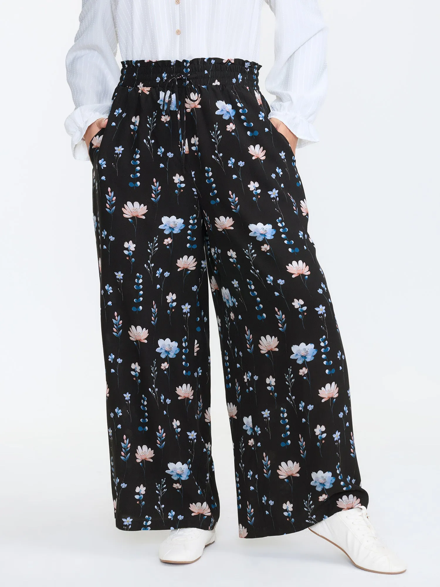 Floral Print Drawstring Waist Loose Fit Pants sold by Bloomchic