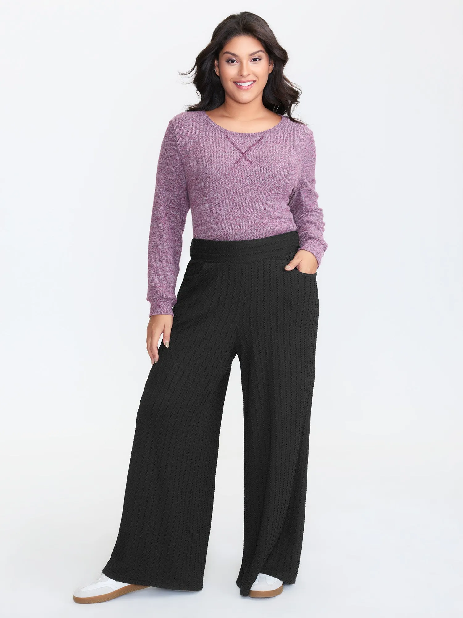 Stretchy Cable Knit Wide Leg Pants sold by Bloomchic product image thumbnail 2