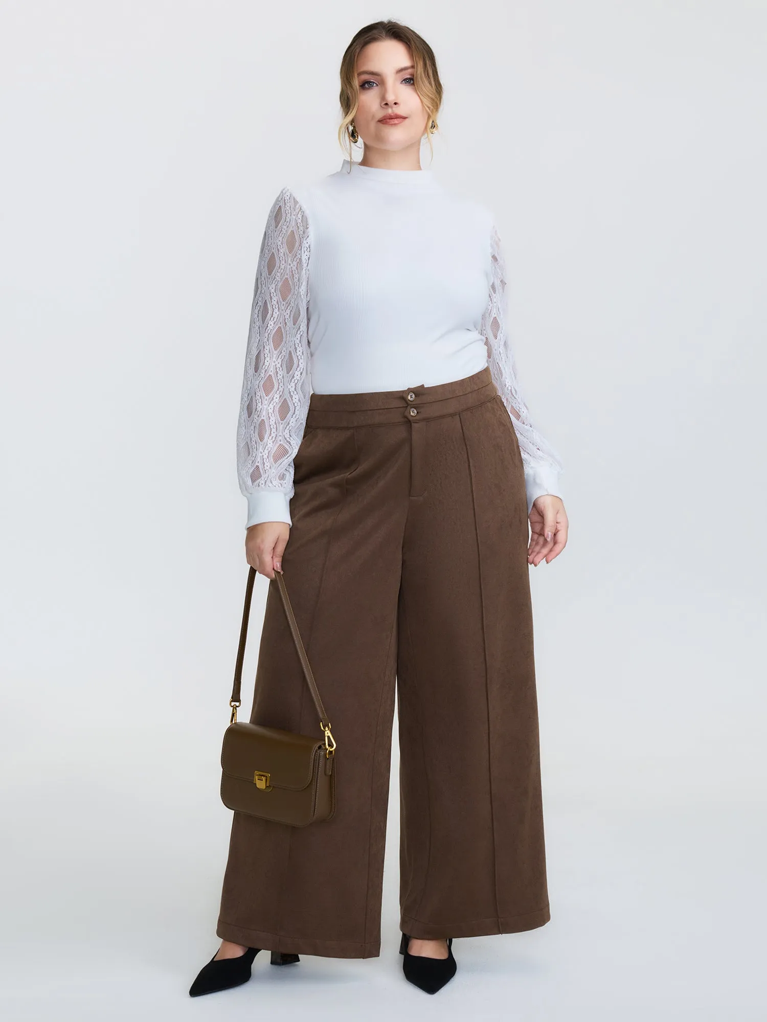 Pleated Double Button Flared Hem Pants sold by Bloomchic product image thumbnail 2