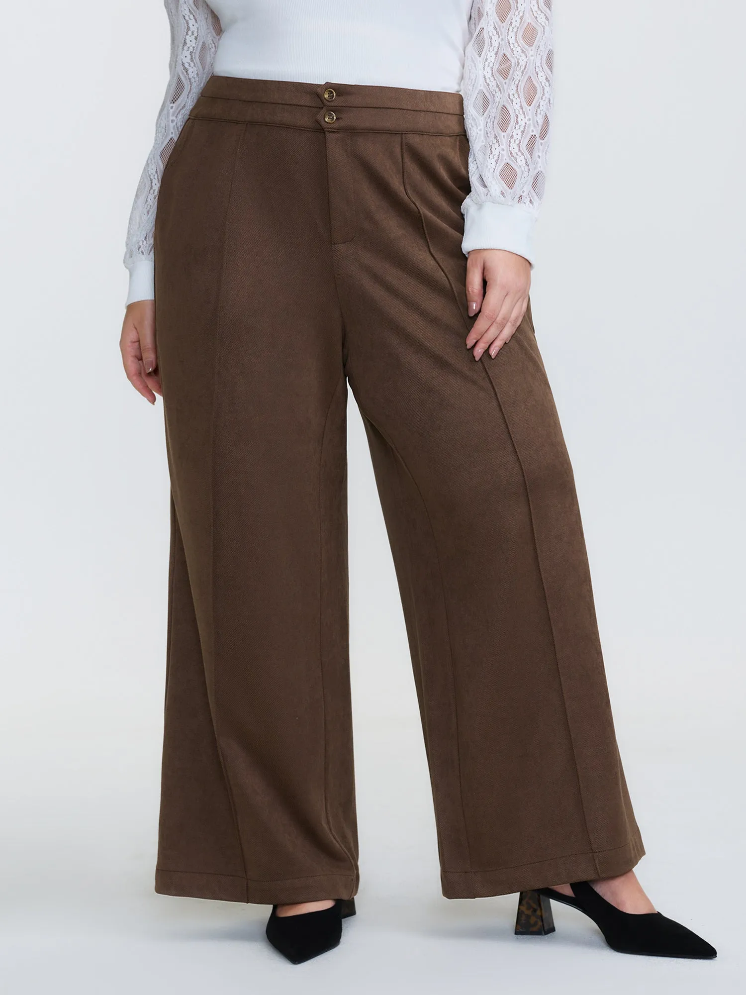 Pleated Double Button Flared Hem Pants sold by Bloomchic