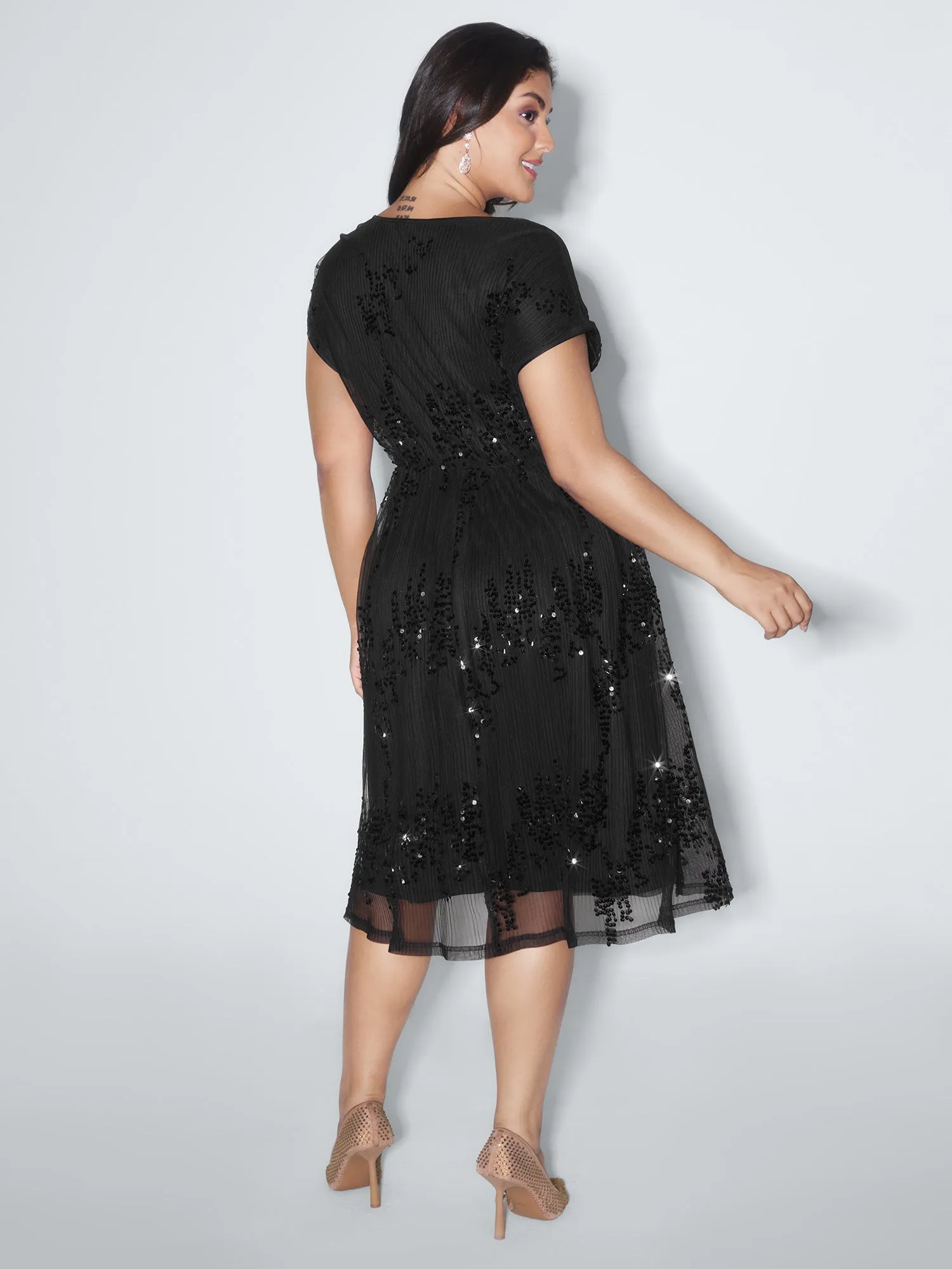 Sequin Embellished V-Neck Midi Dress sold by Bloomchic product image thumbnail 4