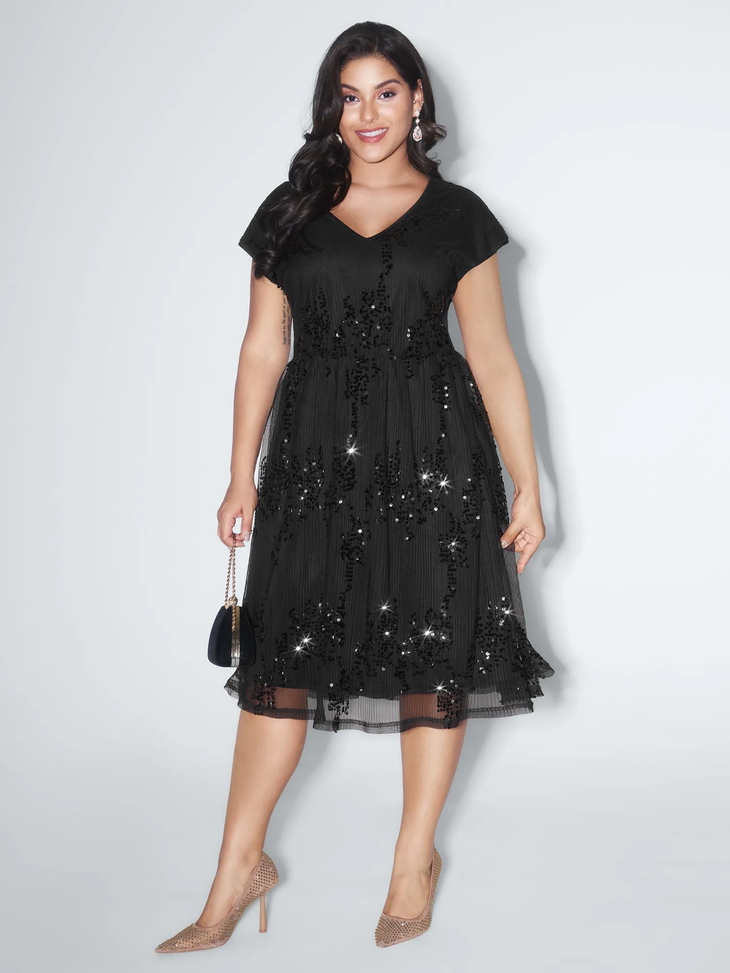 Sequin Embellished V-Neck Midi Dress sold by Bloomchic product image thumbnail 3