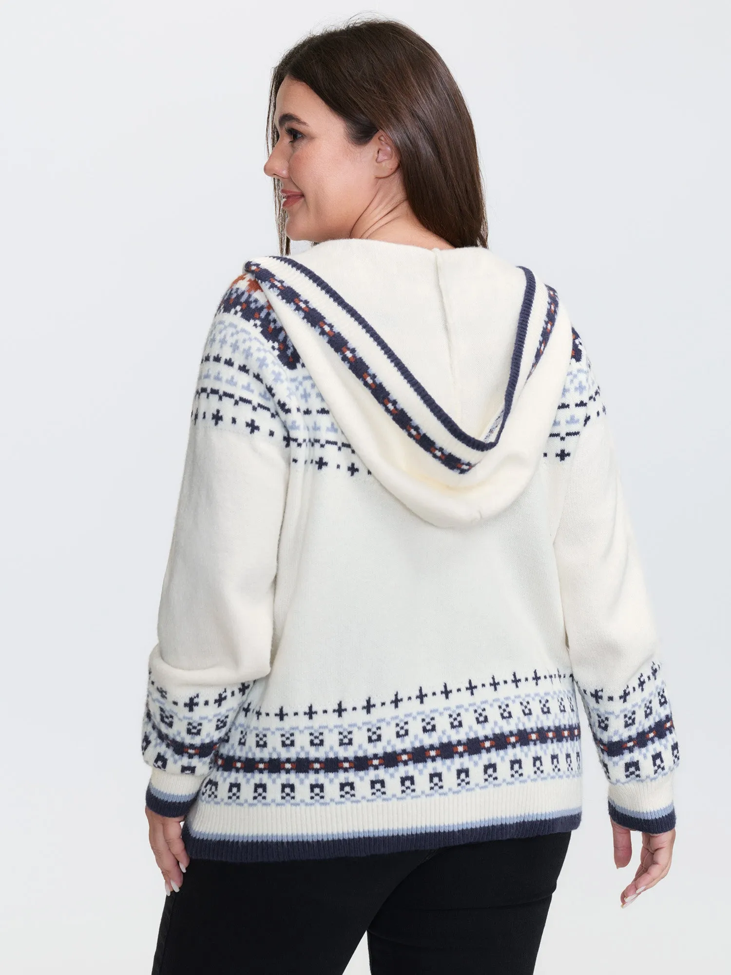 Hooded Jacquard Pattern Button Knit Cardigan sold by Bloomchic product image thumbnail 4