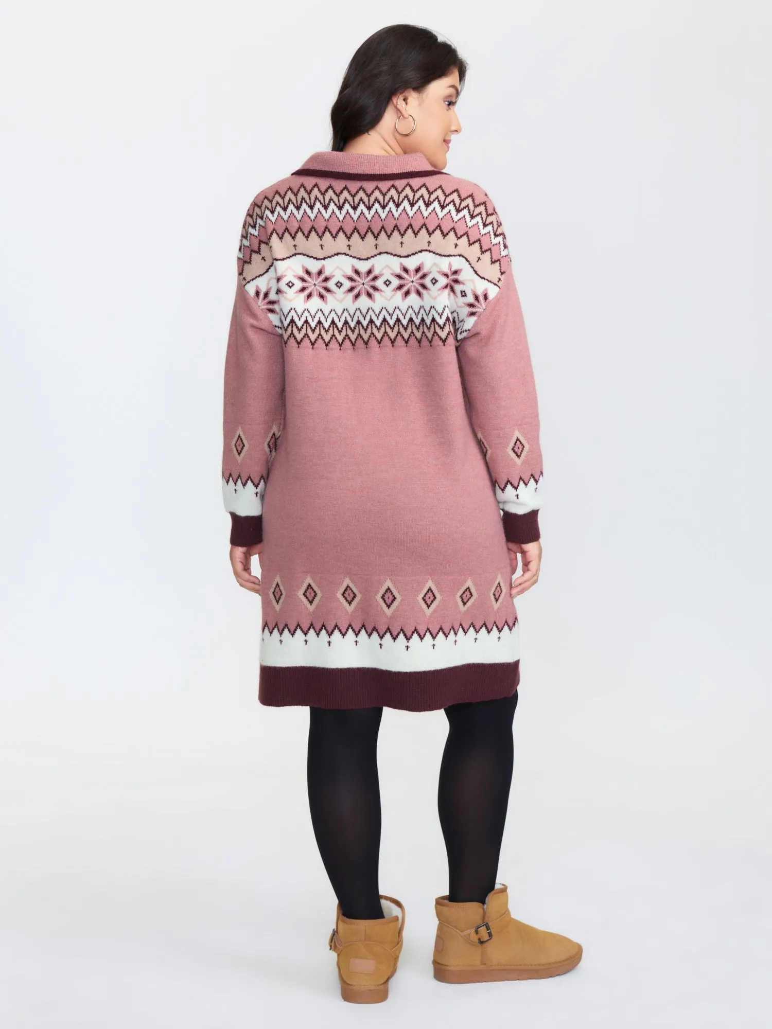 Boho Pattern Jacquard Contrast Sweater Dress sold by Bloomchic product image thumbnail 4