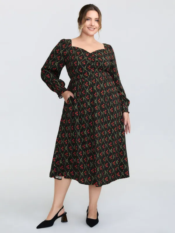 Floral Print Square Neck Ruched Midi Dress sold by Bloomchic