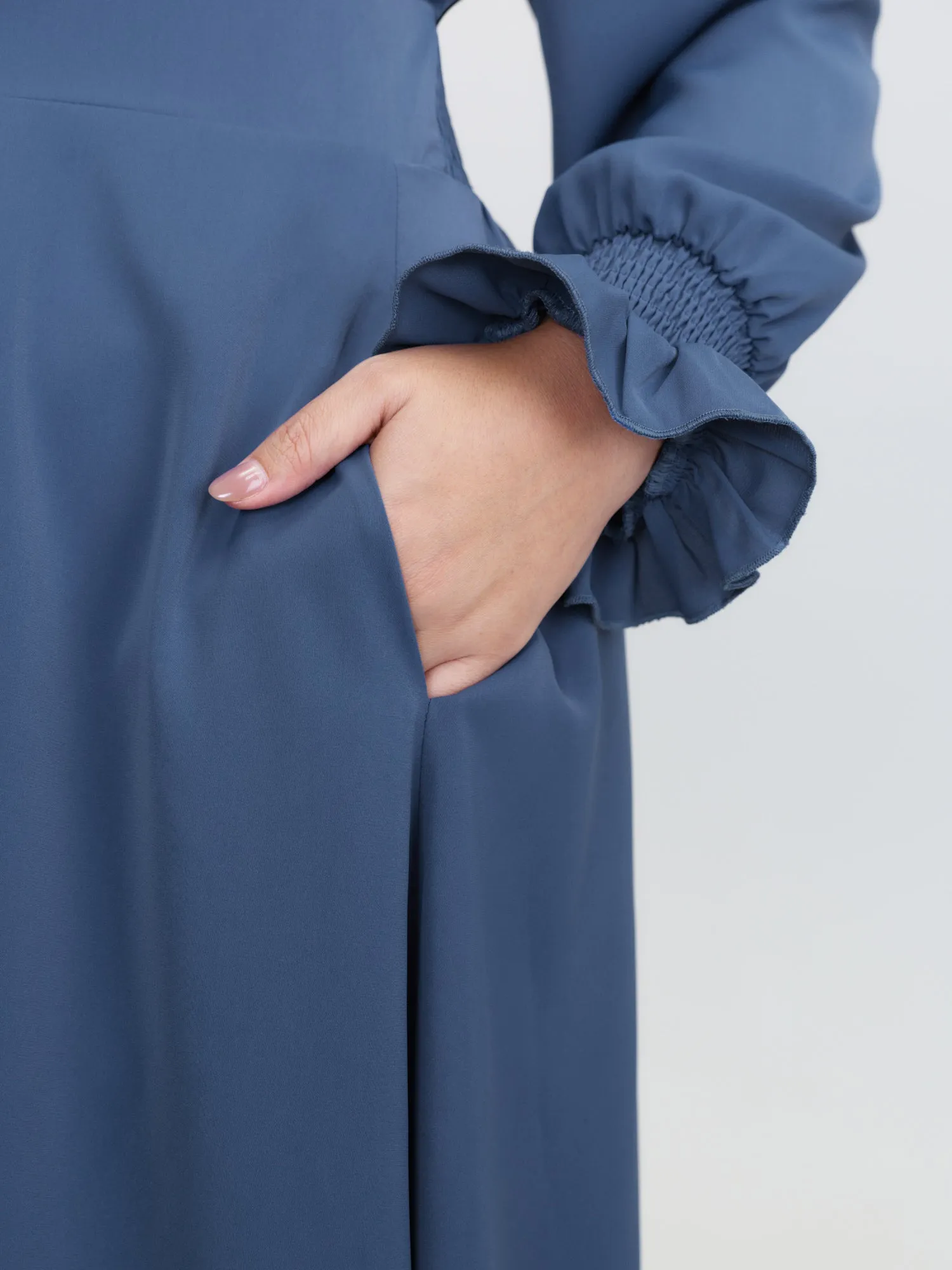 Pearl Metal Trim Buttons Shirred Midi Dress sold by Bloomchic product image thumbnail 4