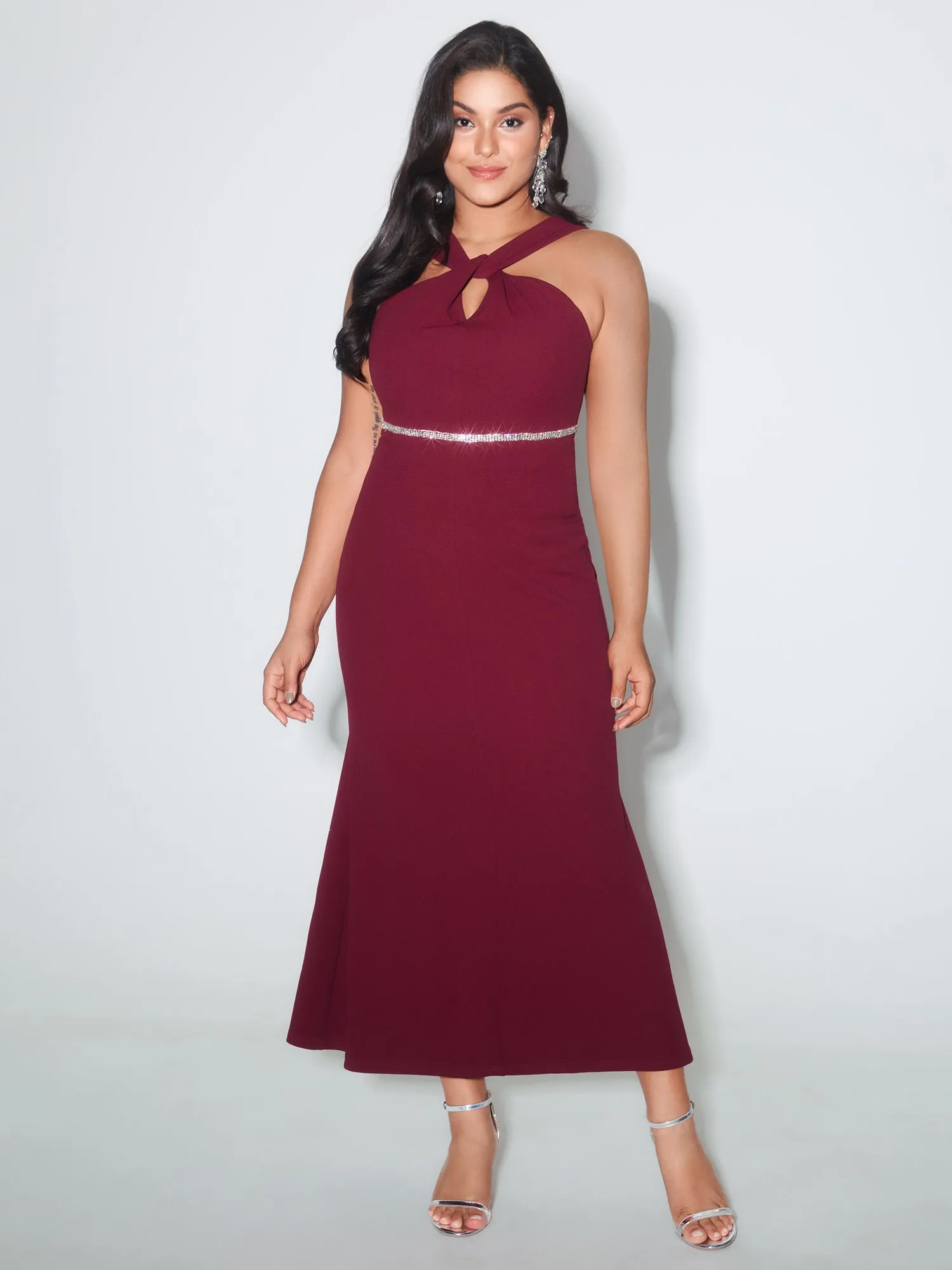 Elegant Cross-Front Neckline Sequin Midi Dress sold by Bloomchic