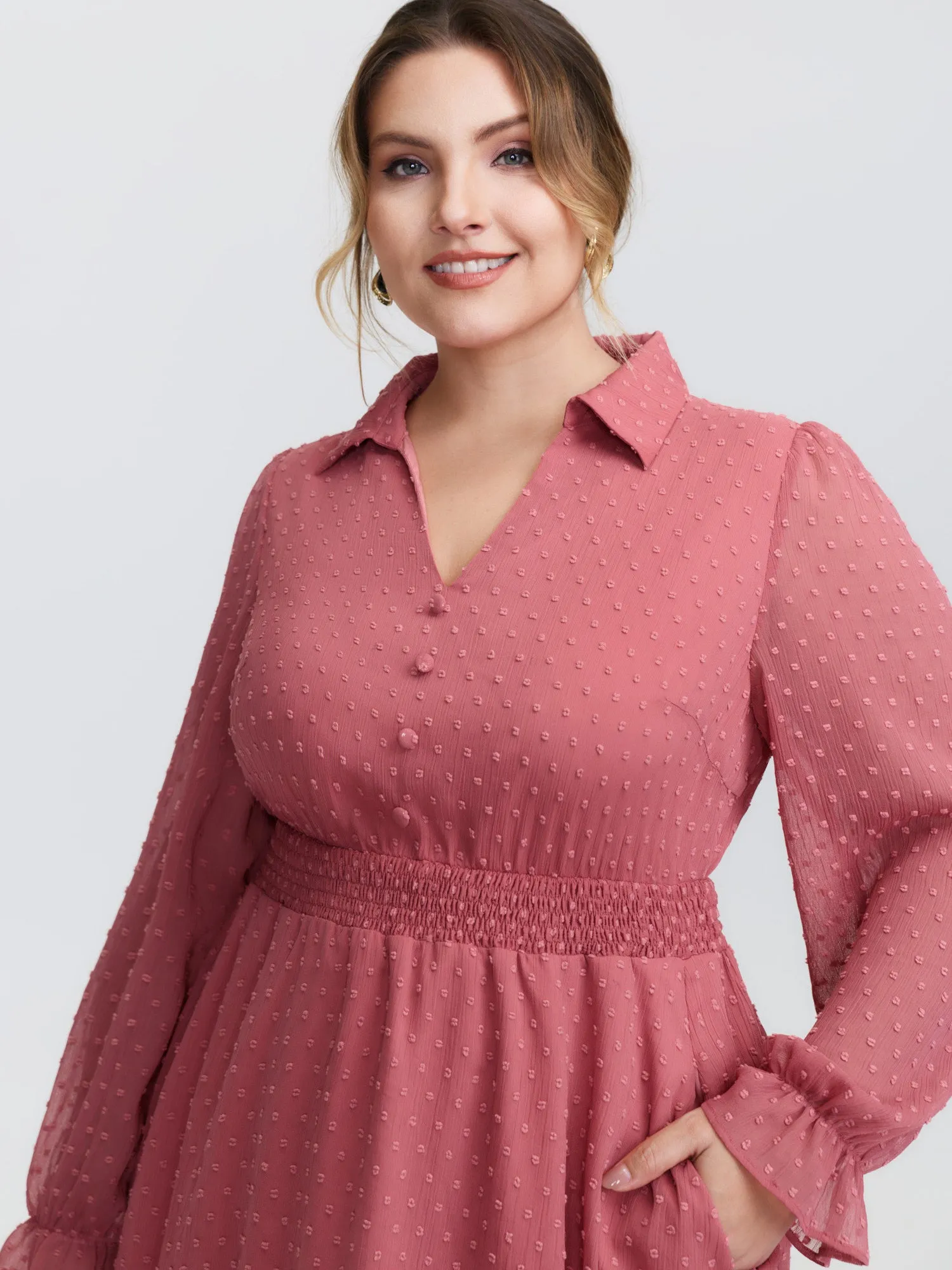 Chiffon Texture V-Neck Shirred Waist Midi Dress sold by Bloomchic product image thumbnail 2