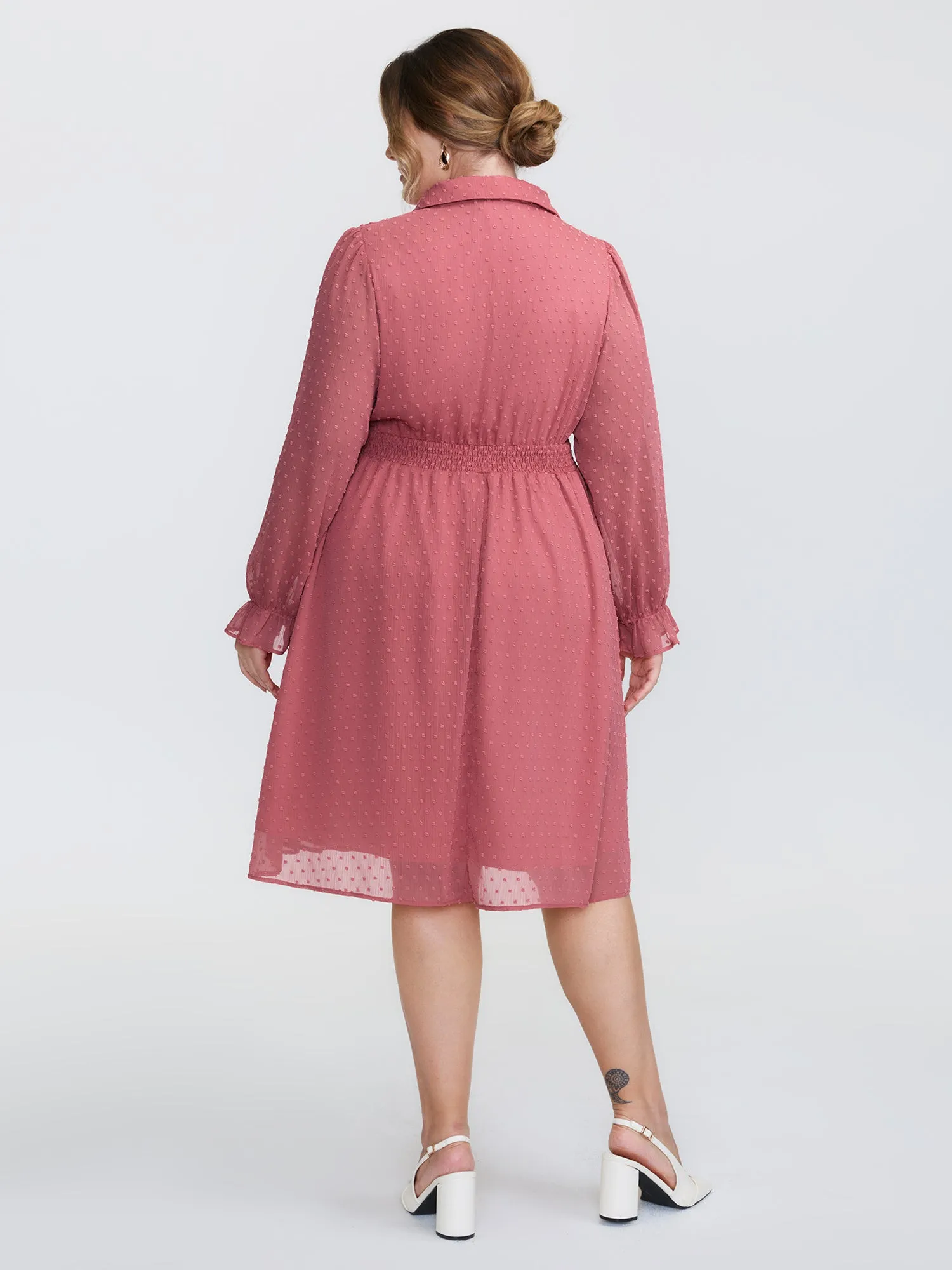 Chiffon Texture V-Neck Shirred Waist Midi Dress sold by Bloomchic product image thumbnail 4