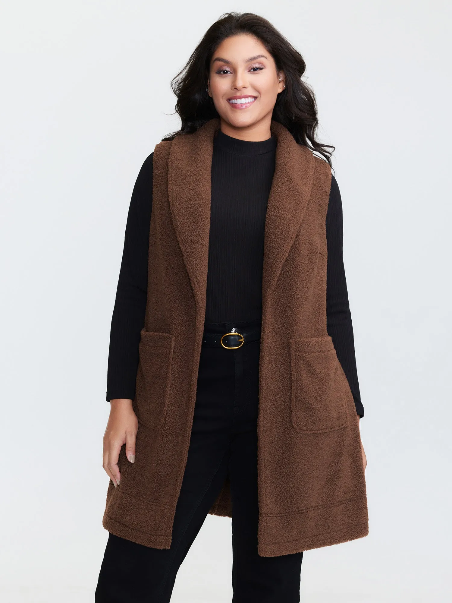 Teddy Fleece Lapel Sleeveless Vest sold by Bloomchic