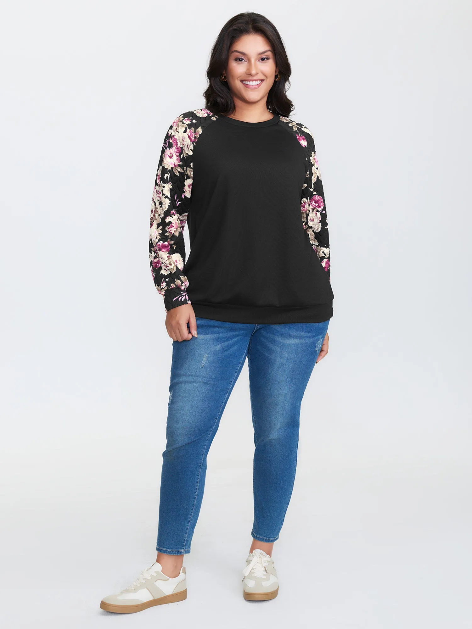Floral Print Raglan Sleeve Sweatshirt sold by Bloomchic product image thumbnail 3