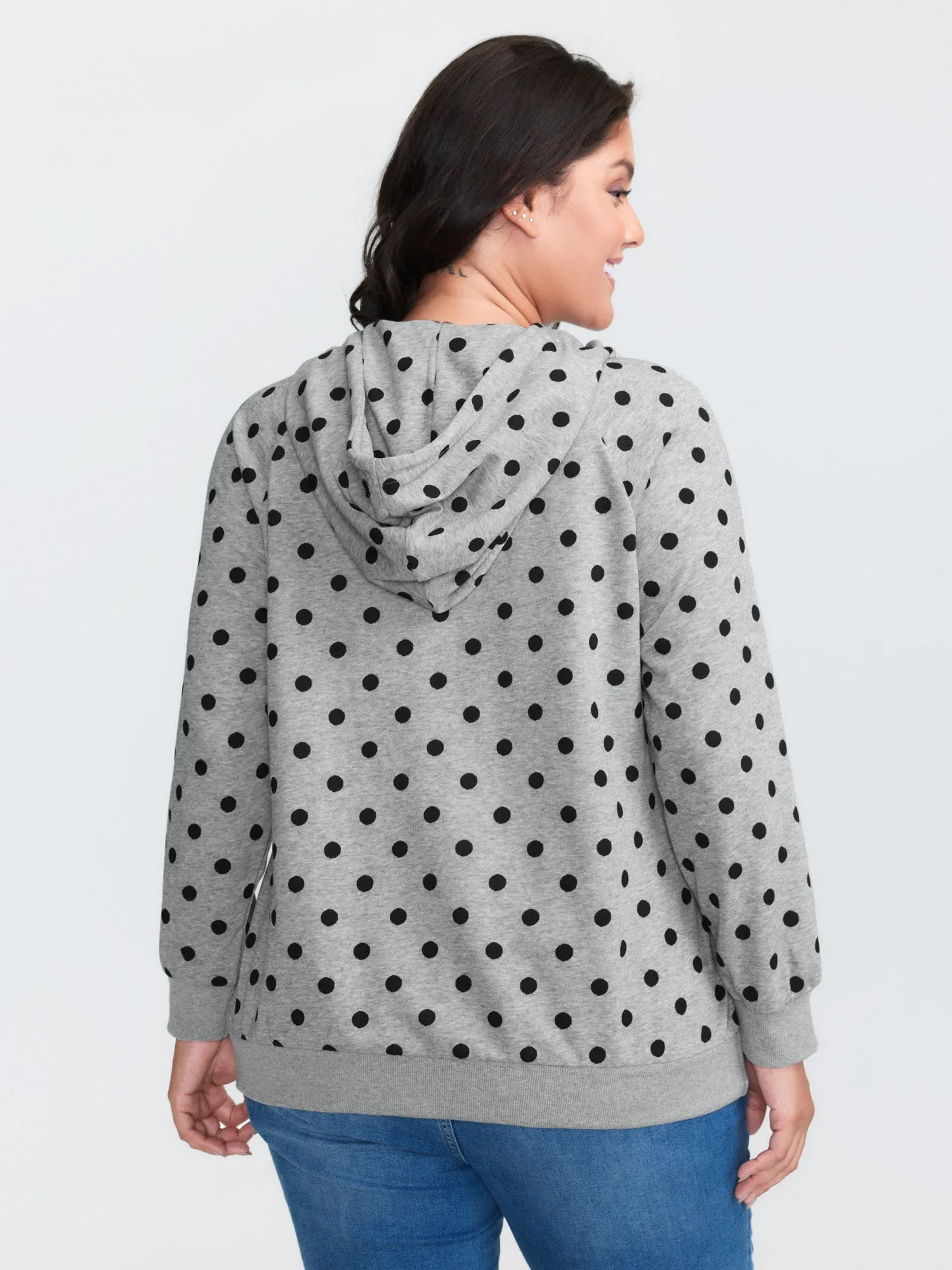 Polka Dot Drawstring Neck Hoodie sold by Bloomchic product image thumbnail 4