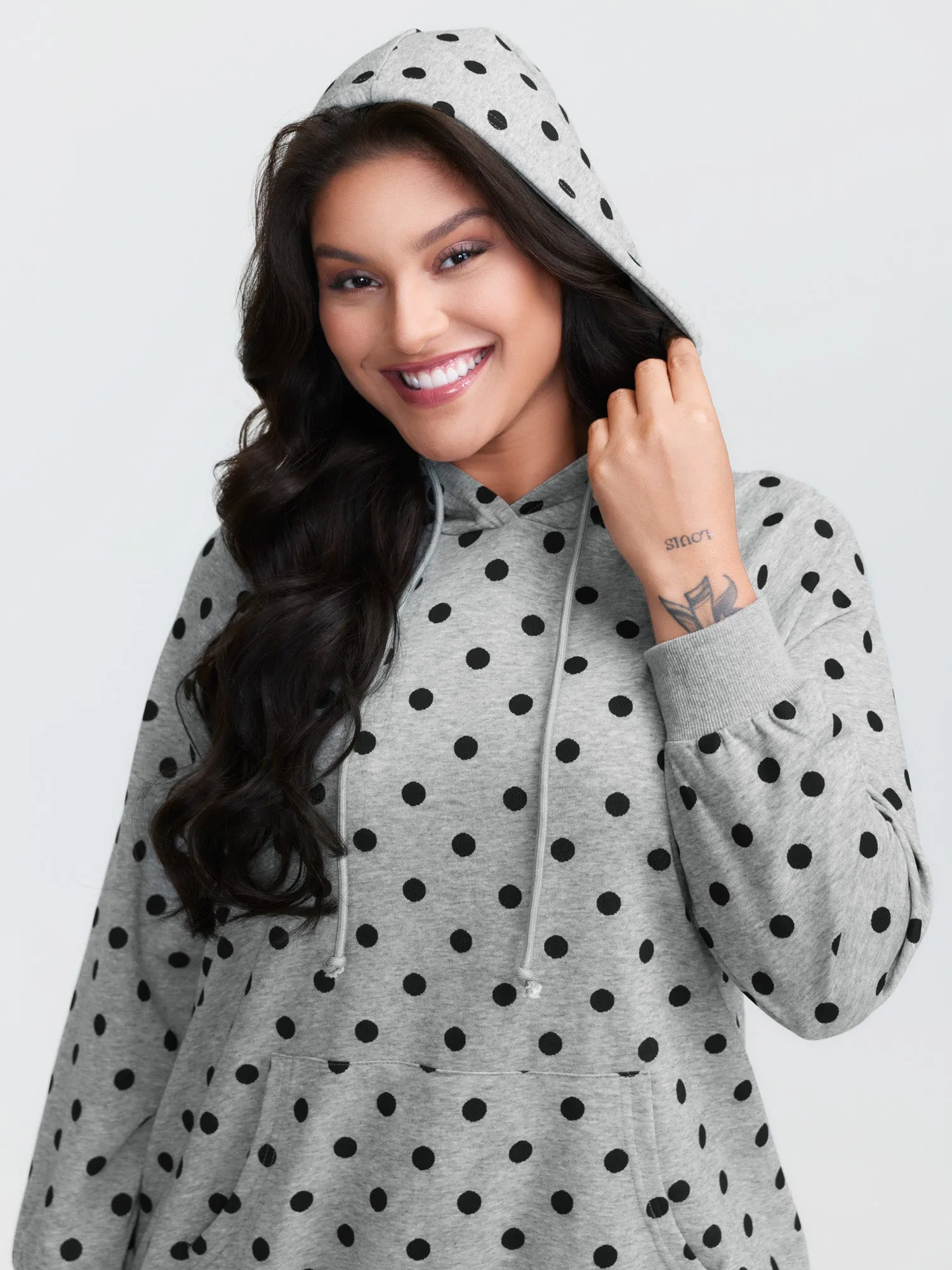 Polka Dot Drawstring Neck Hoodie sold by Bloomchic product image thumbnail 2
