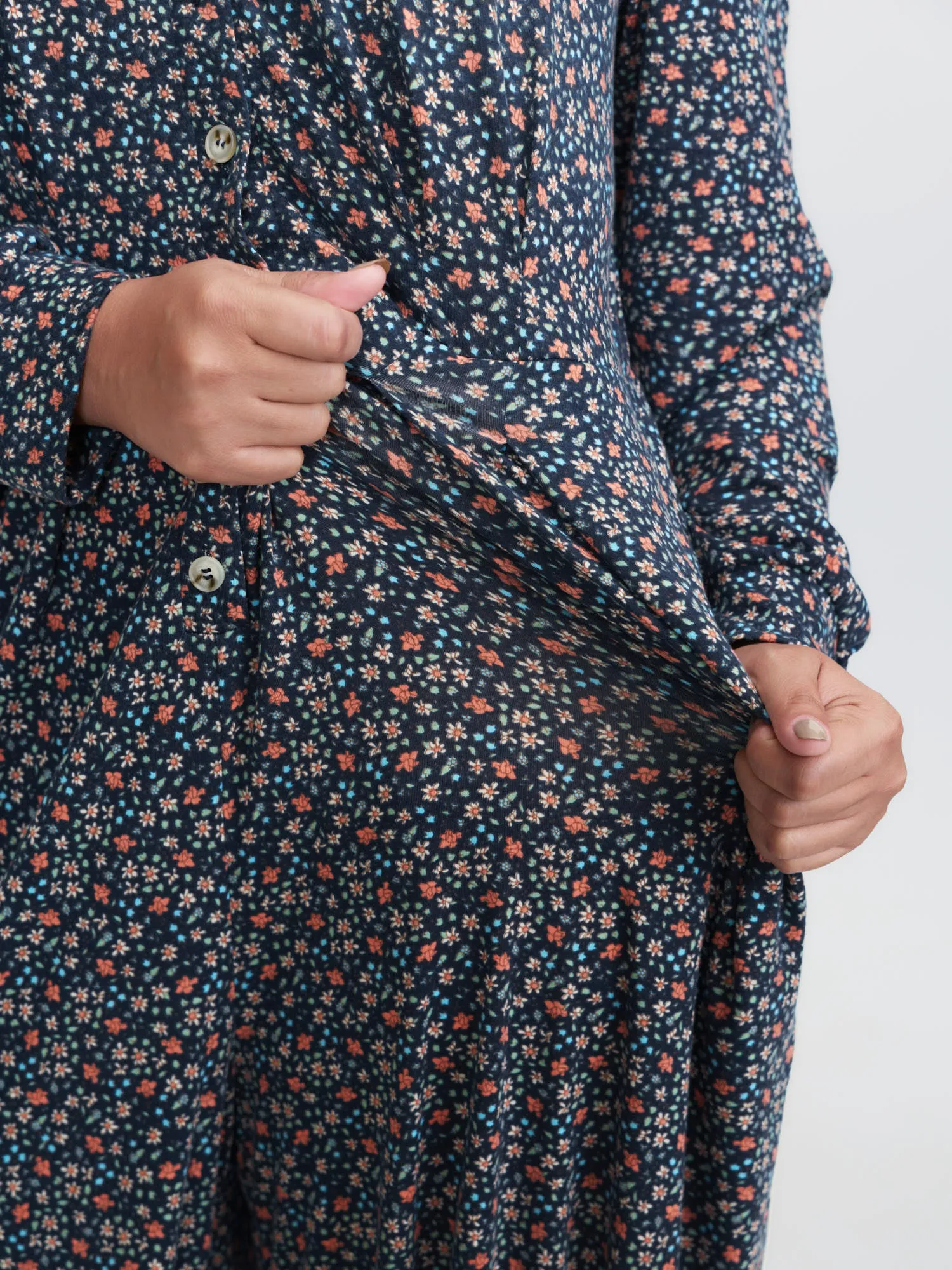 Floral Print V-Neck Button Front Lounge Jumpsuit sold by Bloomchic product image thumbnail 4