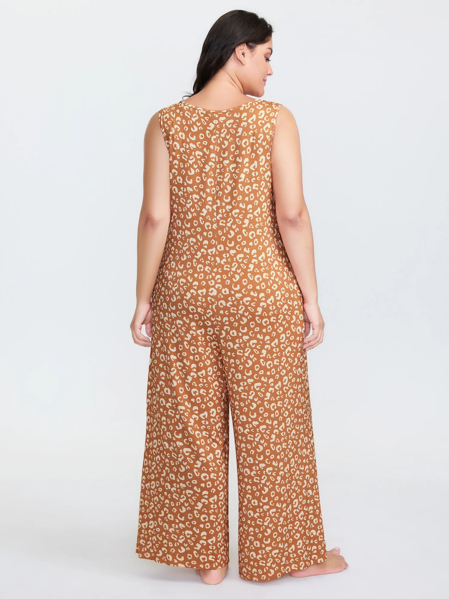 Leopard Print Sleeveless Button Front Lounge jumpsuit sold by Bloomchic product image thumbnail 4