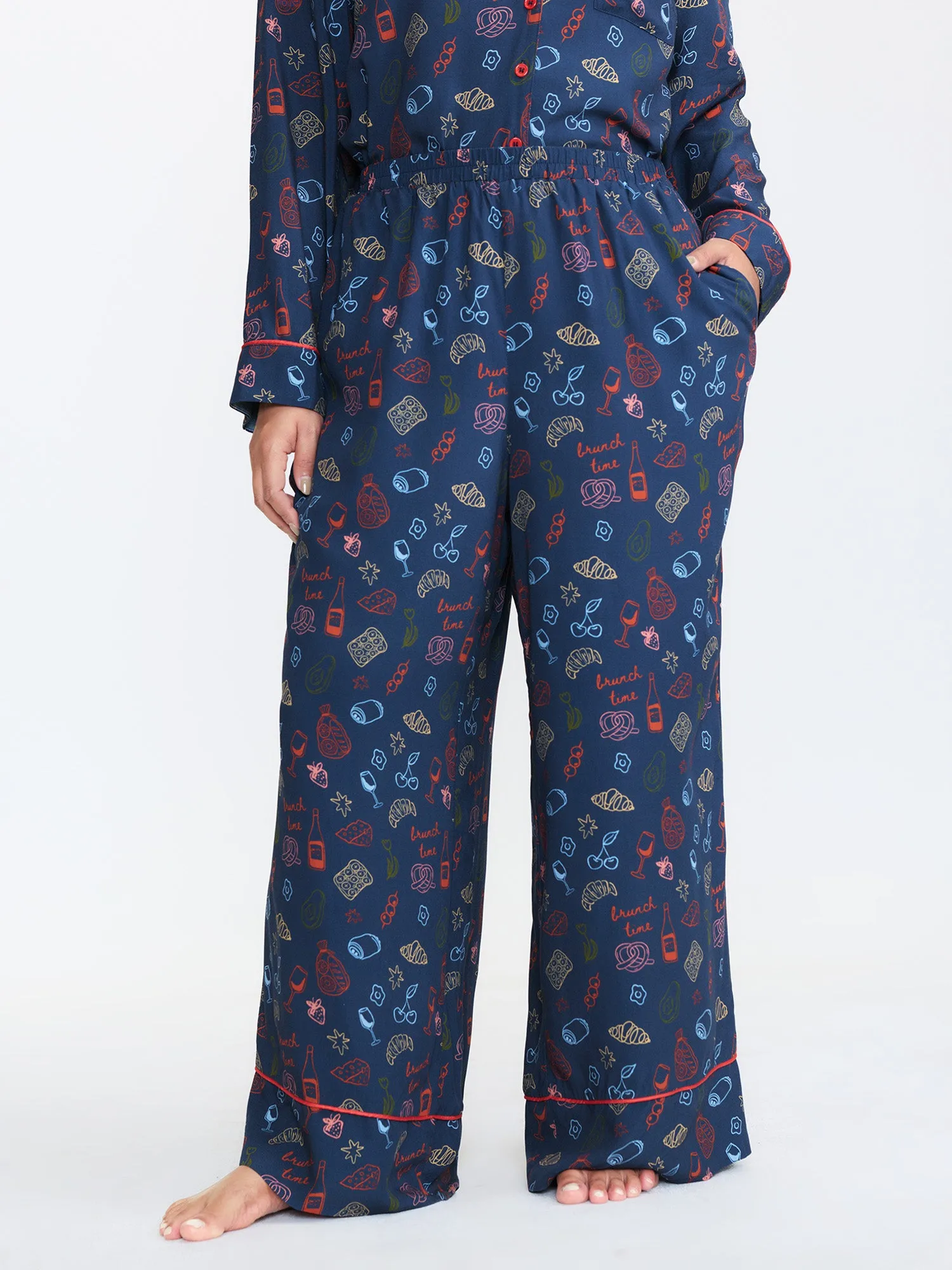 Food Print Elastic Waist Pocketed Lounge Bottoms sold by Bloomchic