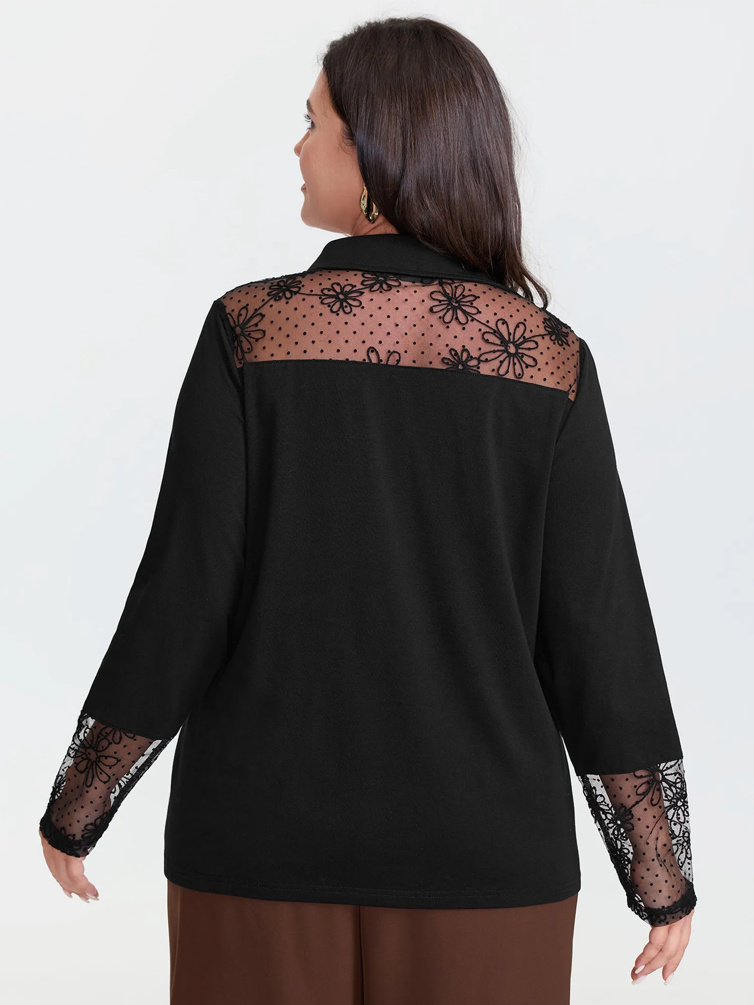 Polka Dot Mesh Panel Floral Embroidery Top sold by Bloomchic product image thumbnail 4
