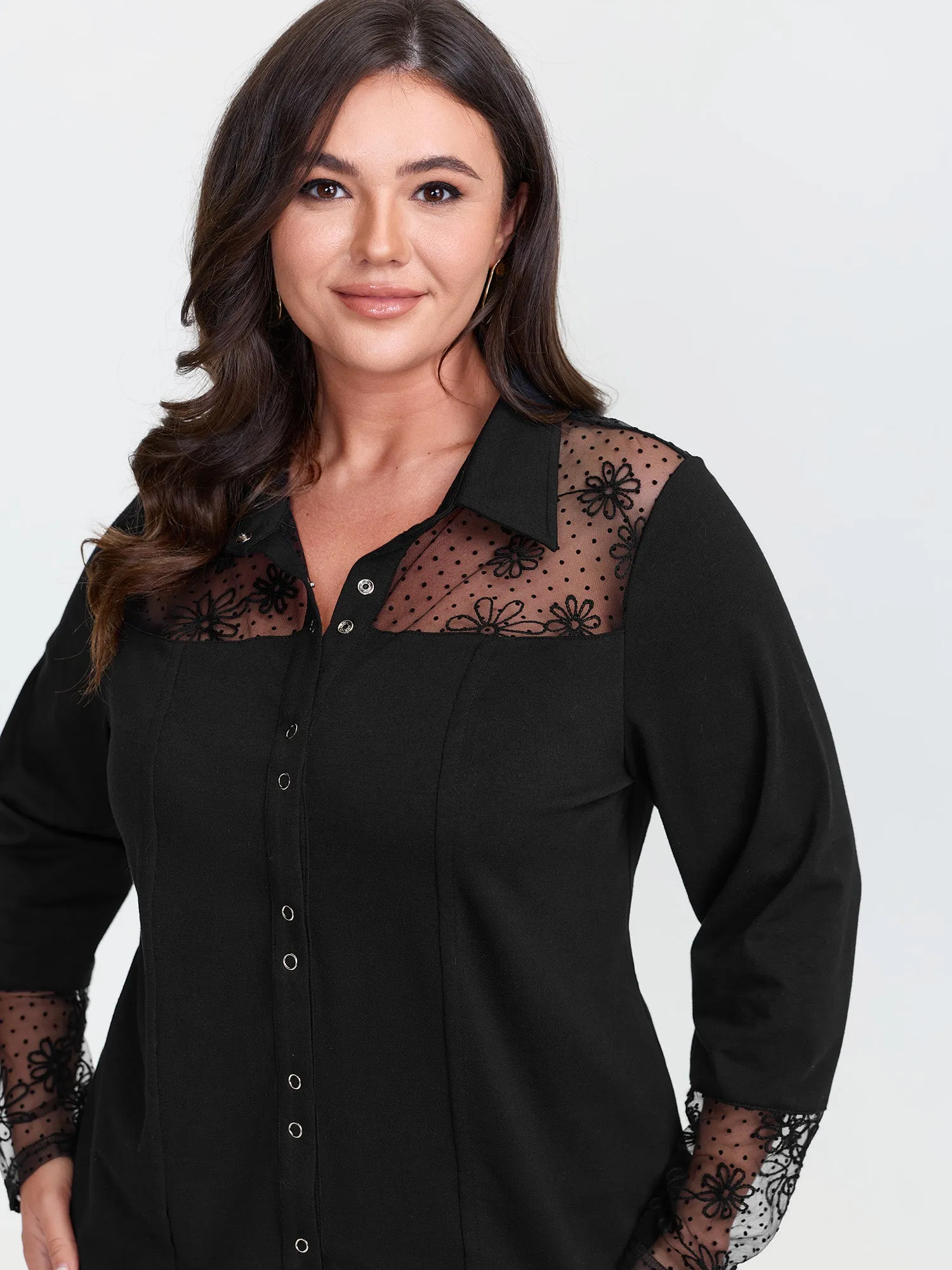 Polka Dot Mesh Panel Floral Embroidery Top sold by Bloomchic product image thumbnail 3