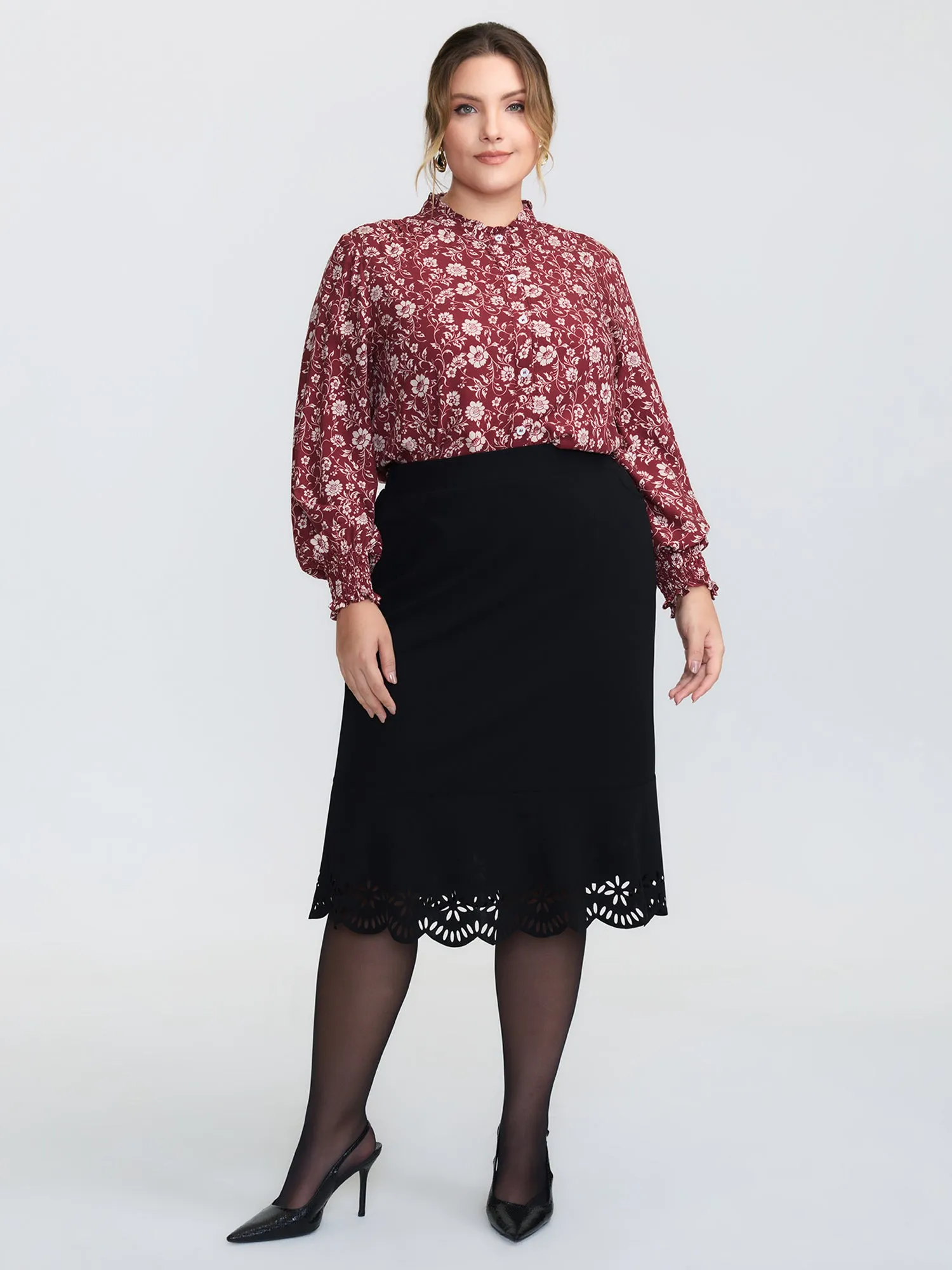 Floral Ruffled Collar Button Down Blouse sold by Bloomchic product image thumbnail 2