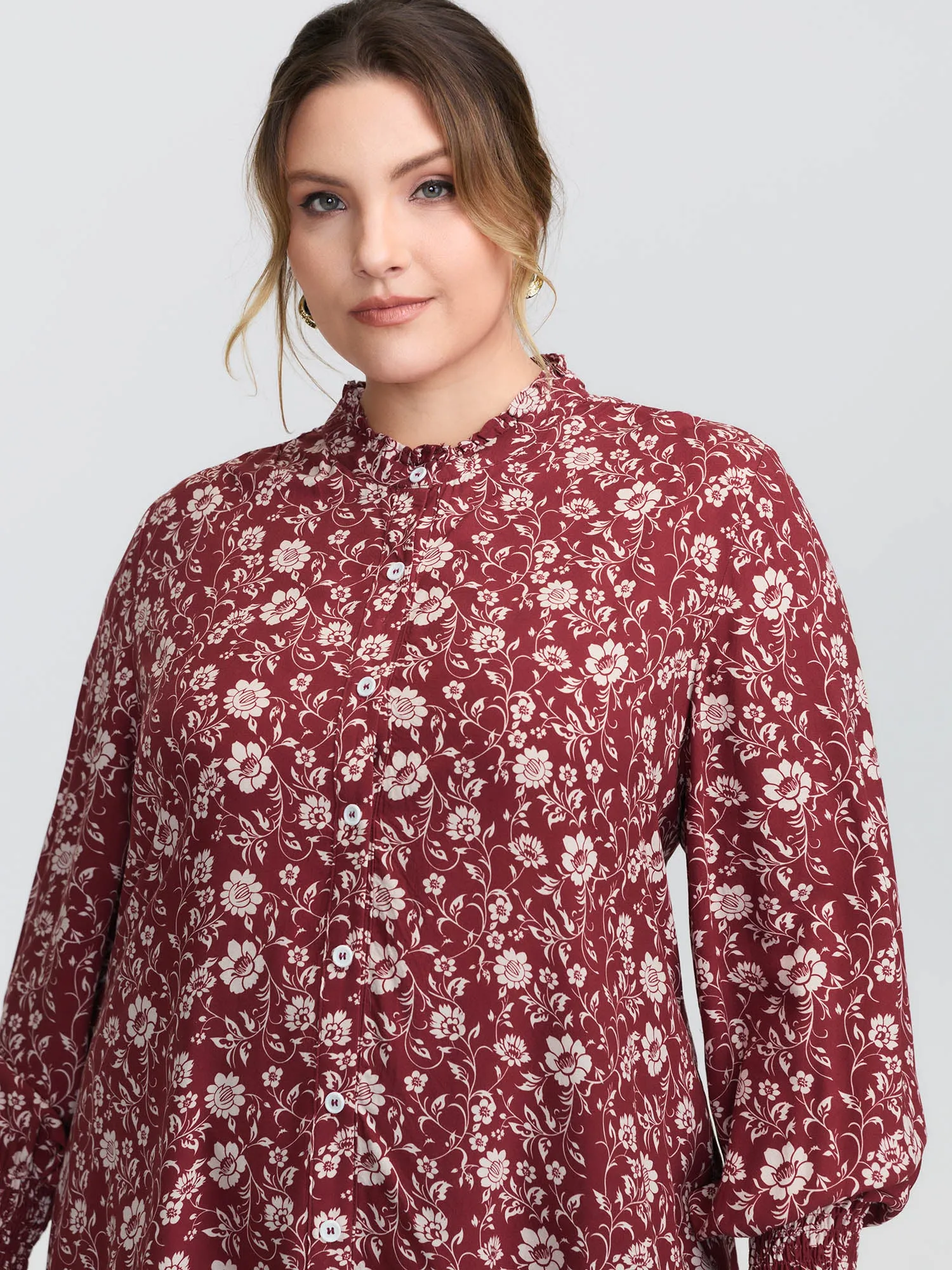 Floral Ruffled Collar Button Down Blouse sold by Bloomchic product image thumbnail 3