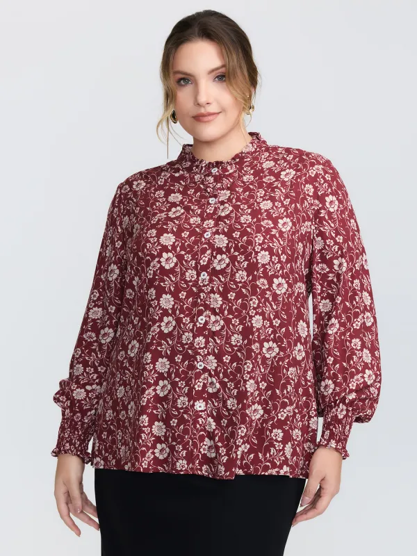 Floral Ruffled Collar Button Down Blouse sold by Bloomchic