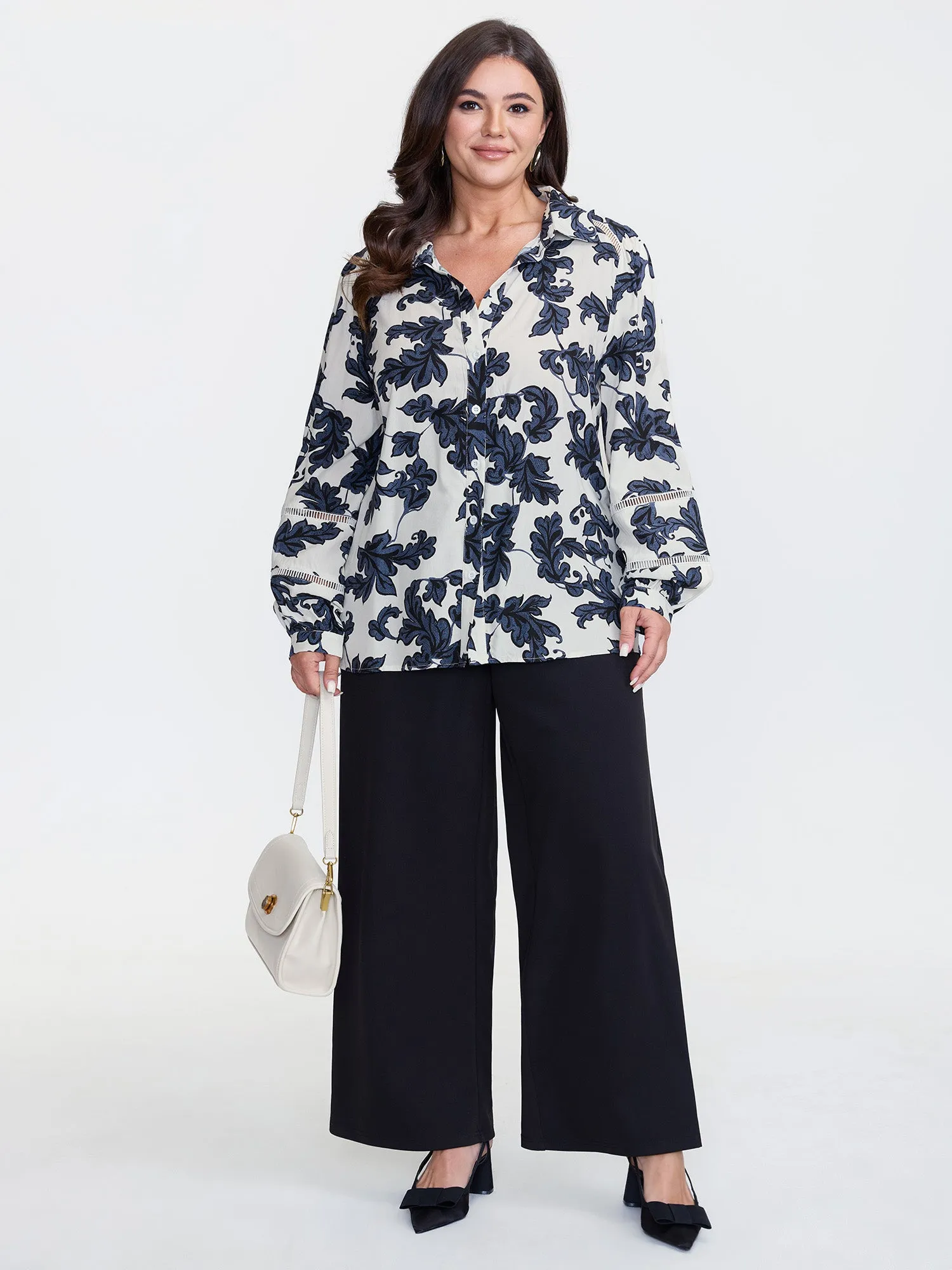 Floral Button Front Lace Relaxed Fit Blouse sold by Bloomchic product image thumbnail 2