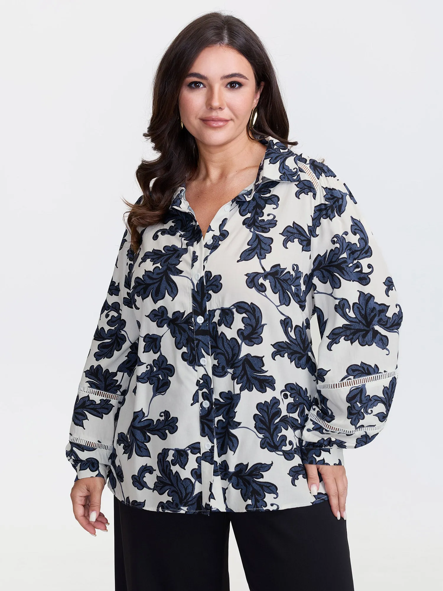 Floral Button Front Lace Relaxed Fit Blouse sold by Bloomchic