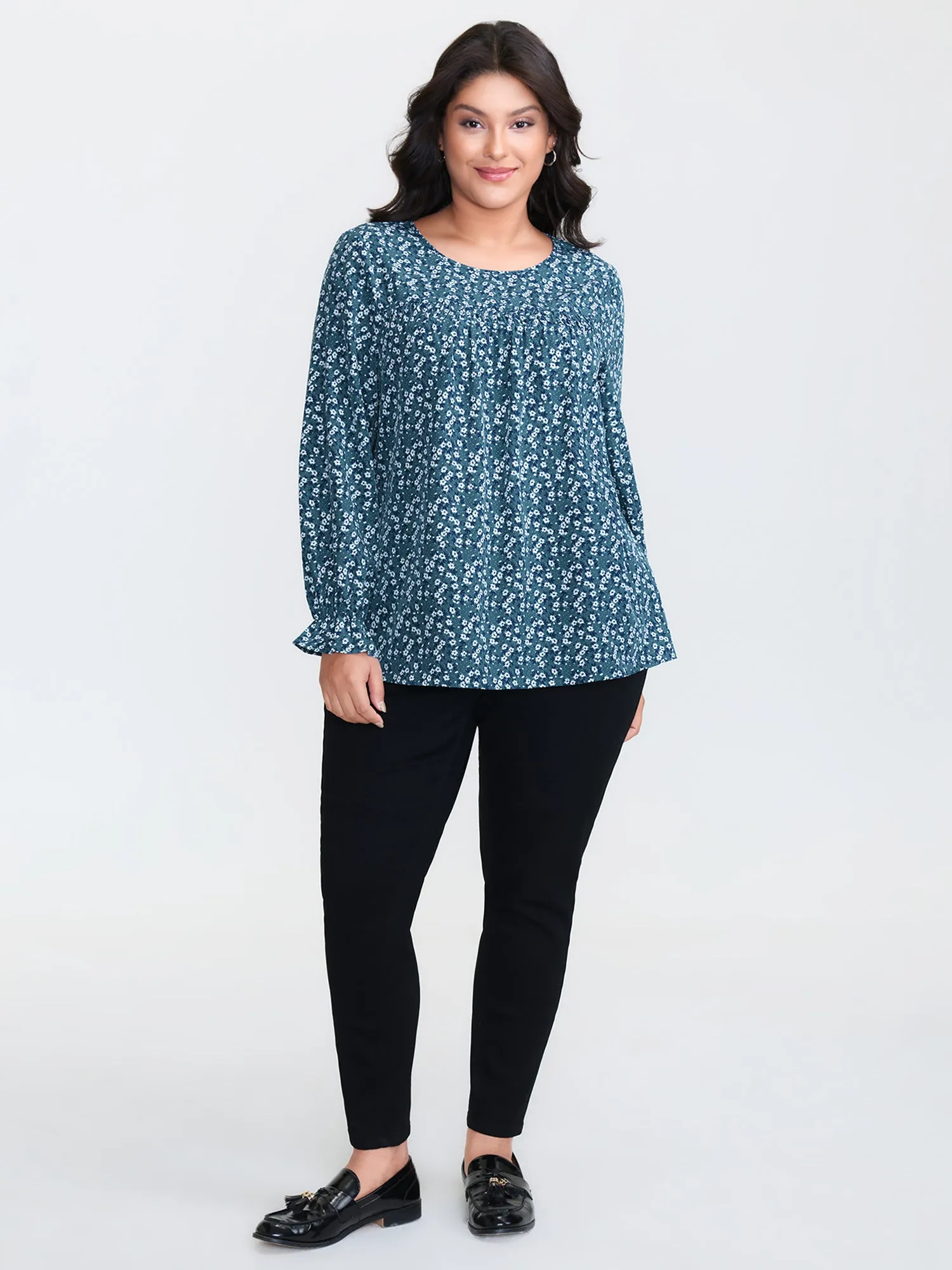 Floral Print Ruched Round Neck Blouse sold by Bloomchic product image thumbnail 3