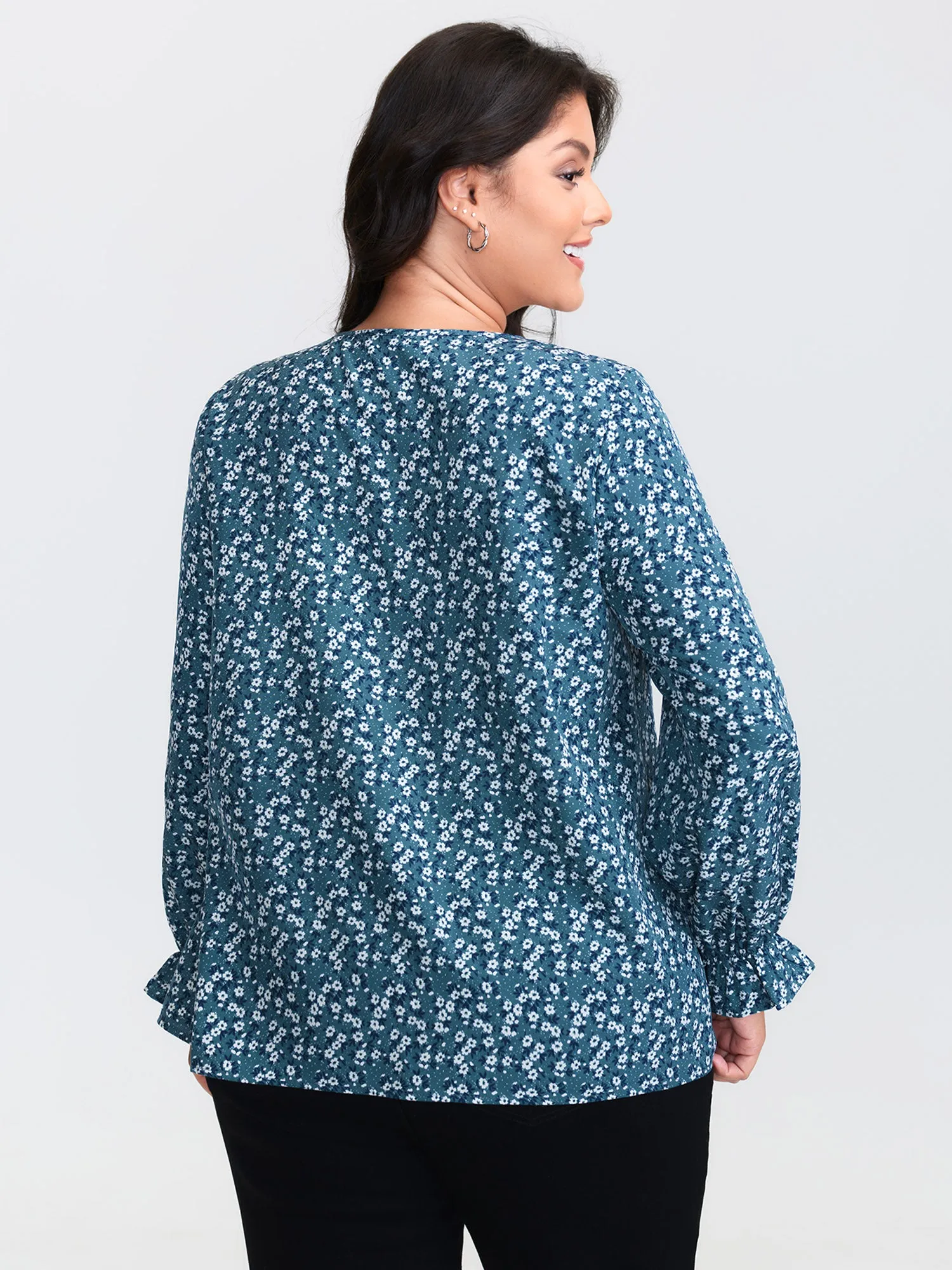 Floral Print Ruched Round Neck Blouse sold by Bloomchic product image thumbnail 4