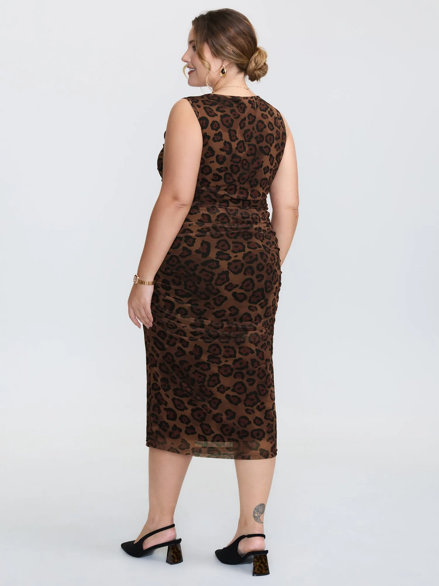 Leopard Print Ruched Sleeveless Dress sold by Bloomchic product image thumbnail 5