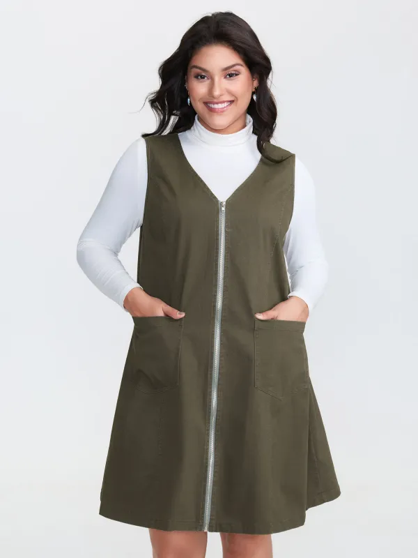 Full-Zipper V-Neck Sleeveless Midi Dress sold by Bloomchic