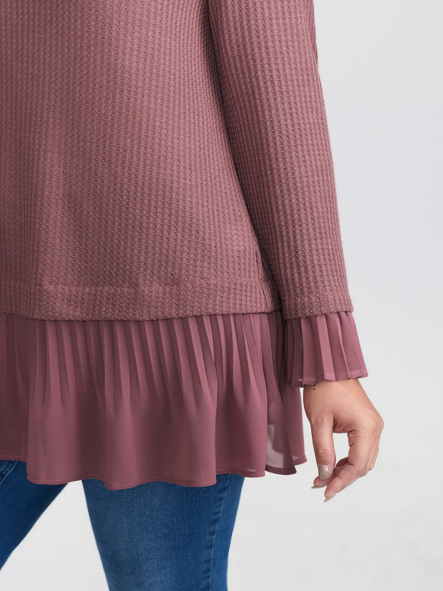 Waffle Chiffon Hem Crew Neck Top sold by Bloomchic product image thumbnail 4