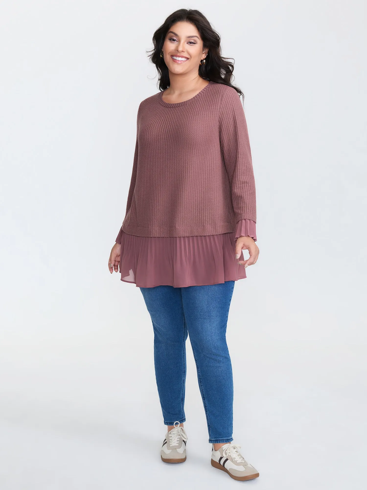 Waffle Chiffon Hem Crew Neck Top sold by Bloomchic product image thumbnail 3