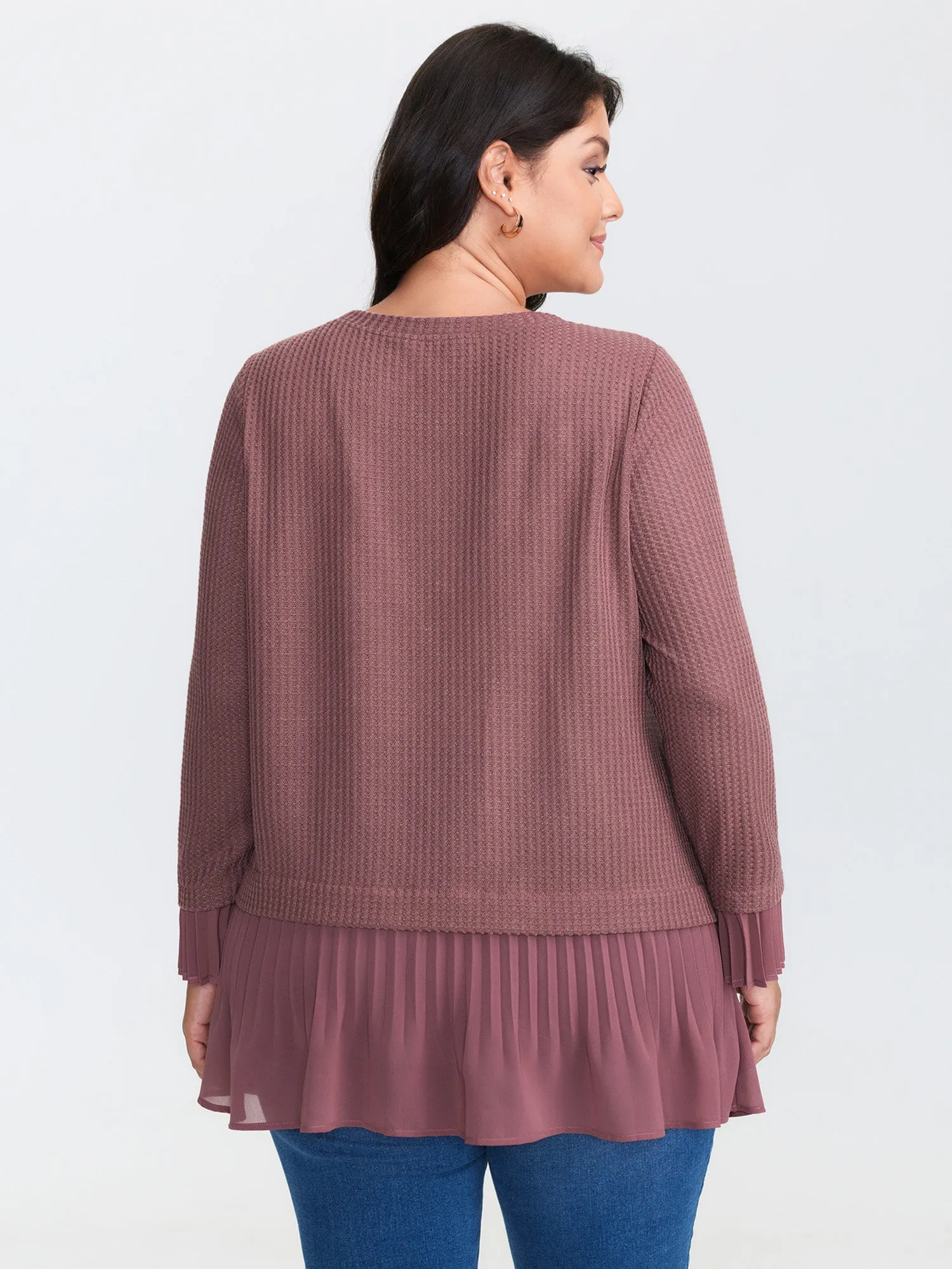 Waffle Chiffon Hem Crew Neck Top sold by Bloomchic product image thumbnail 5