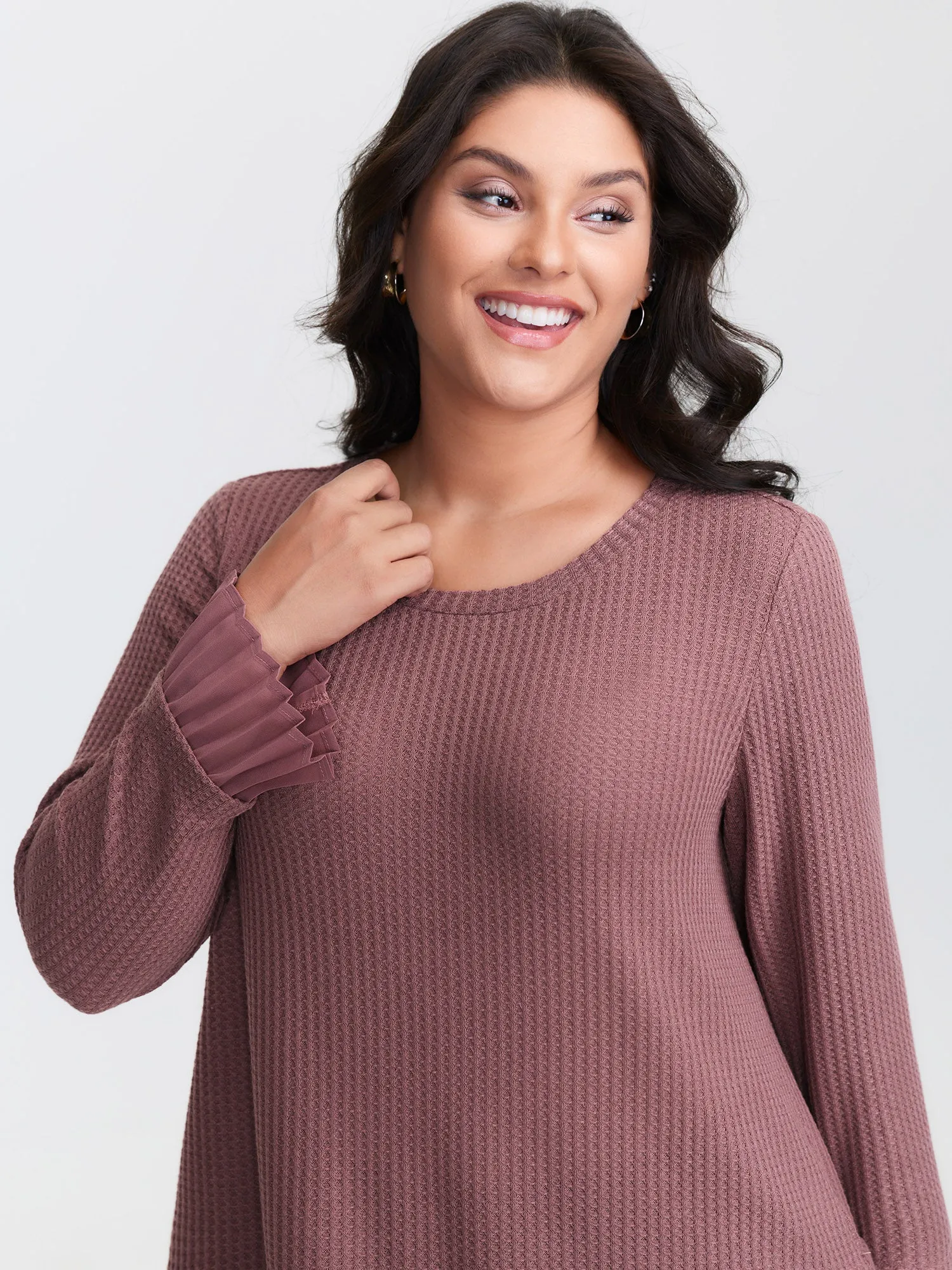 Waffle Chiffon Hem Crew Neck Top sold by Bloomchic product image thumbnail 2