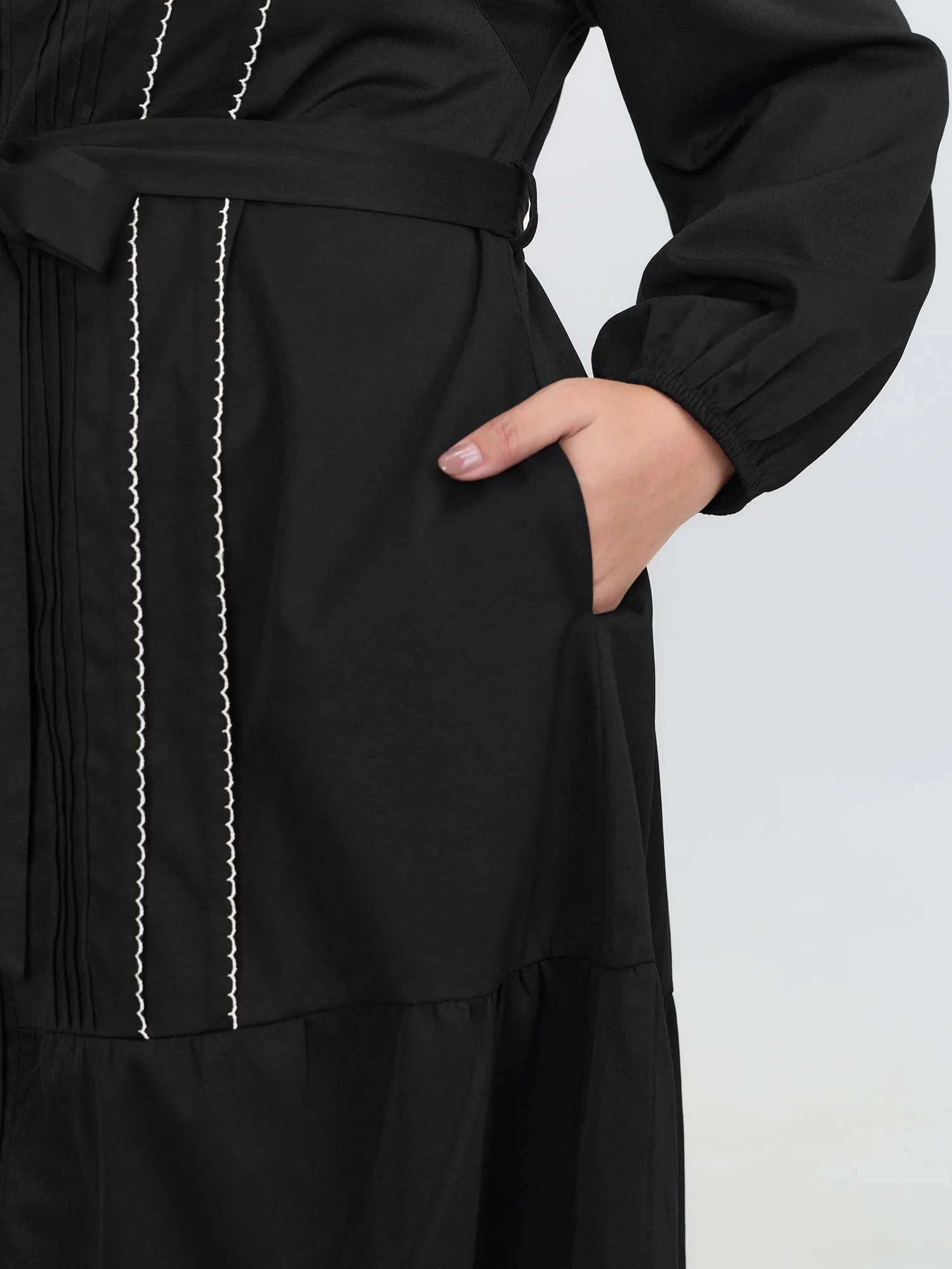 Button Front Belted Stitch Detail Midi Dress sold by Bloomchic product image thumbnail 4