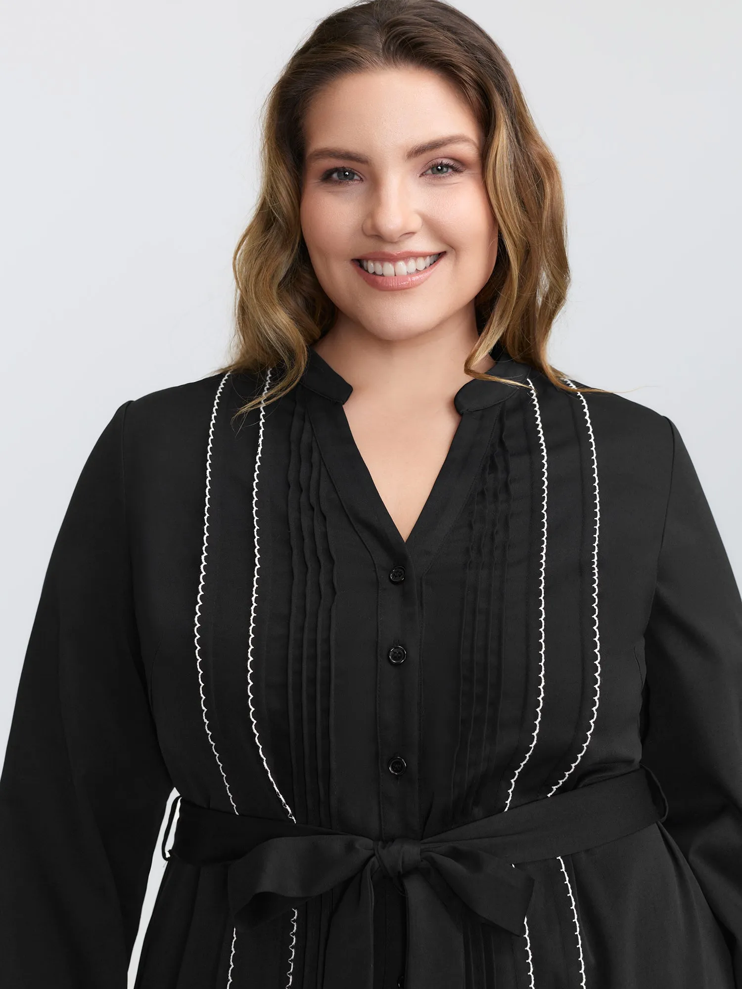 Button Front Belted Stitch Detail Midi Dress sold by Bloomchic product image thumbnail 2