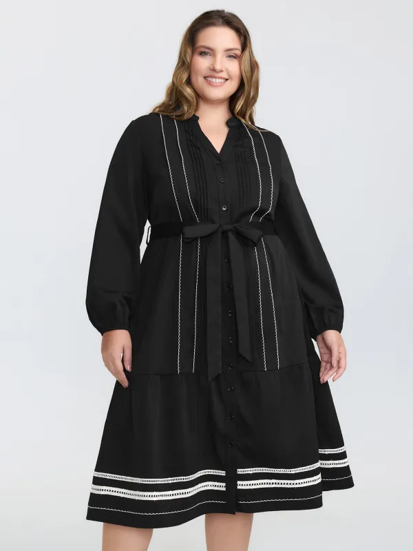 Button Front Belted Stitch Detail Midi Dress sold by Bloomchic