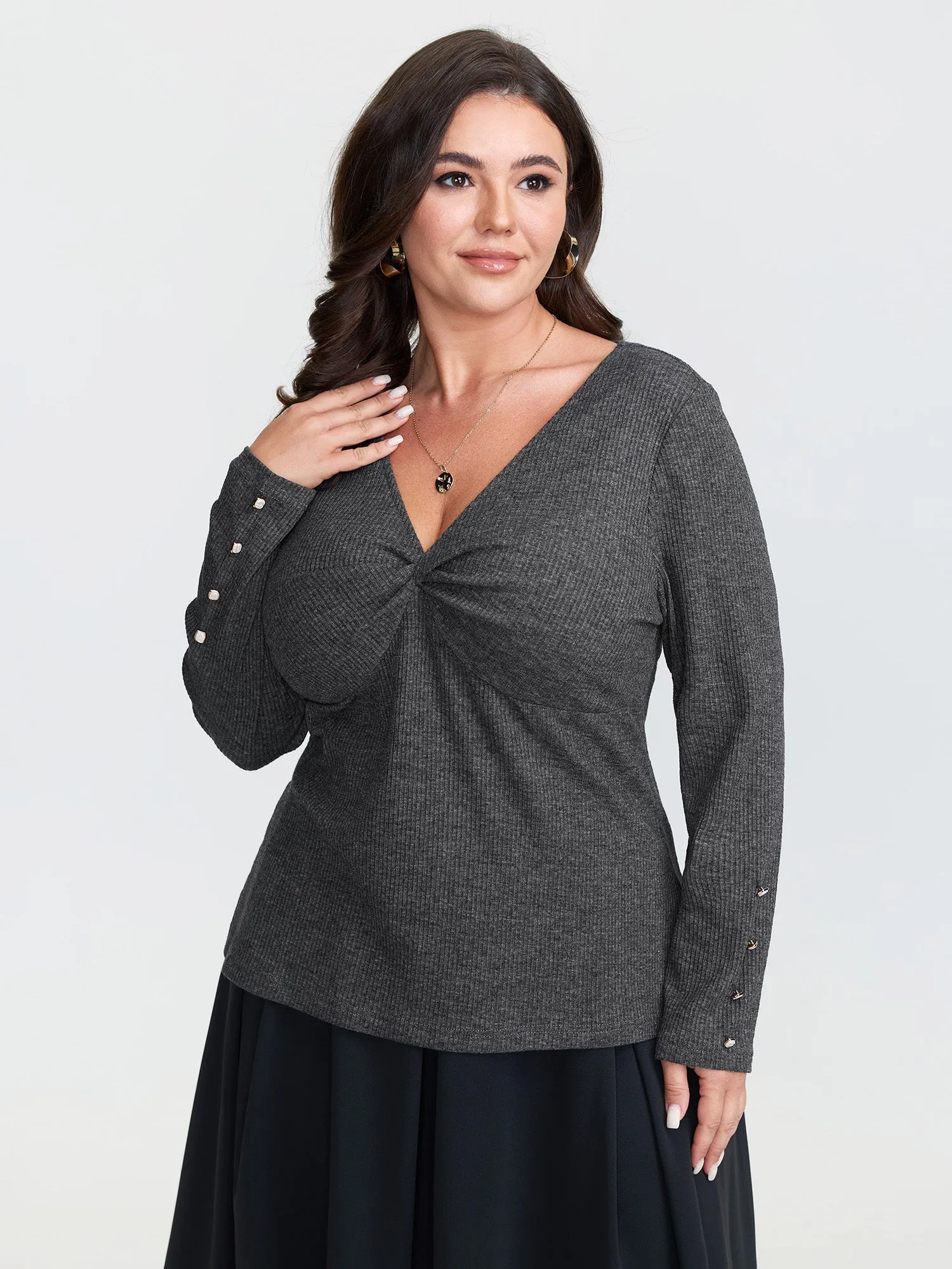 Stretchy Cross Neck Cutout Ribbed Knit Top sold by Bloomchic