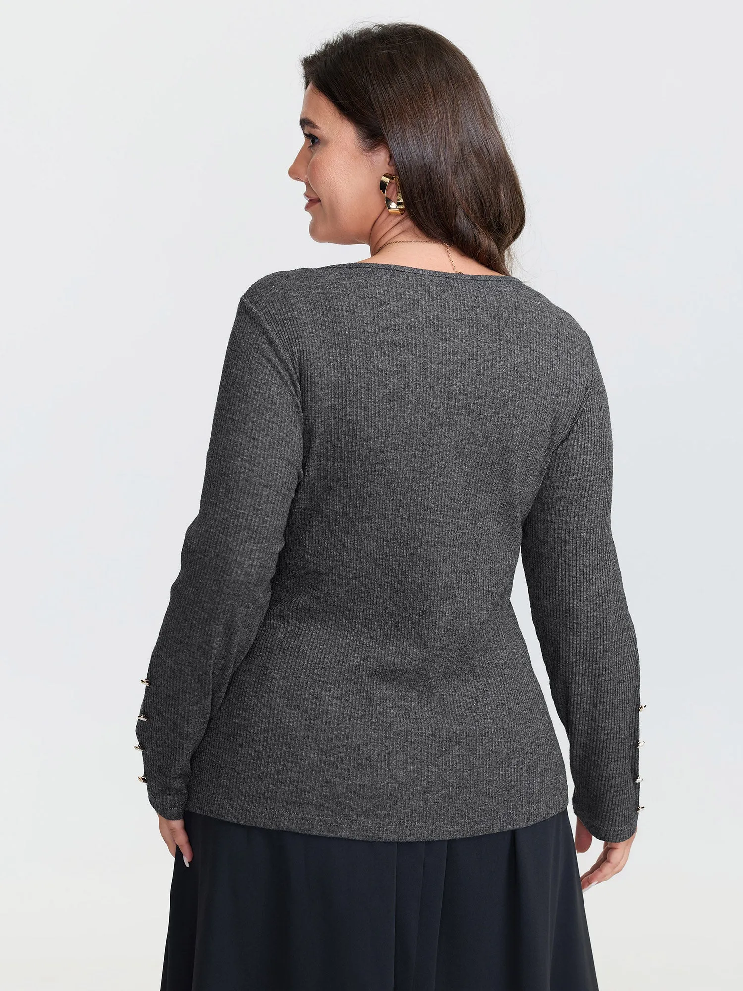 Stretchy Cross Neck Cutout Ribbed Knit Top sold by Bloomchic product image thumbnail 5