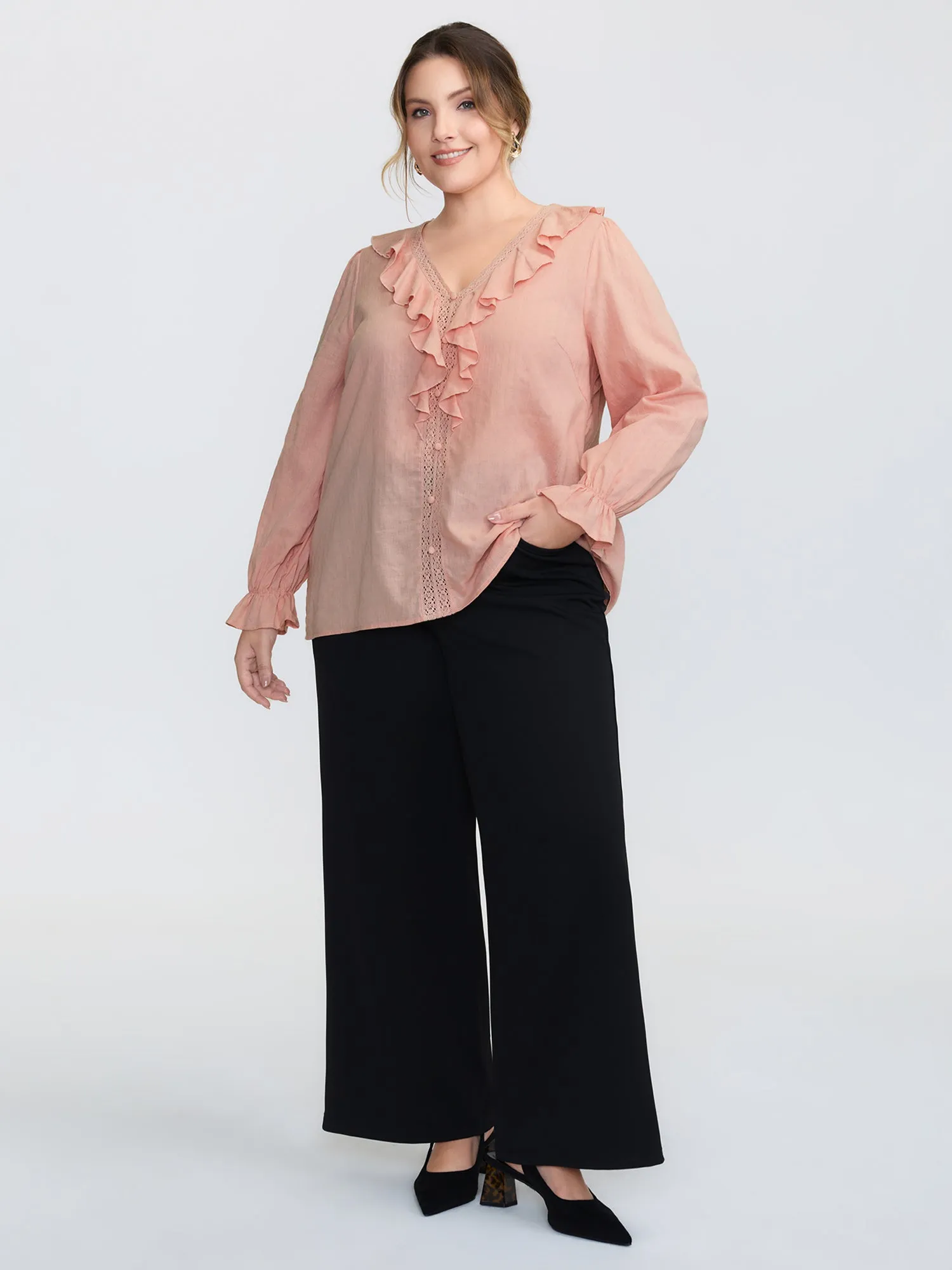Textured Ruffled V-Neck Blouse sold by Bloomchic product image thumbnail 3