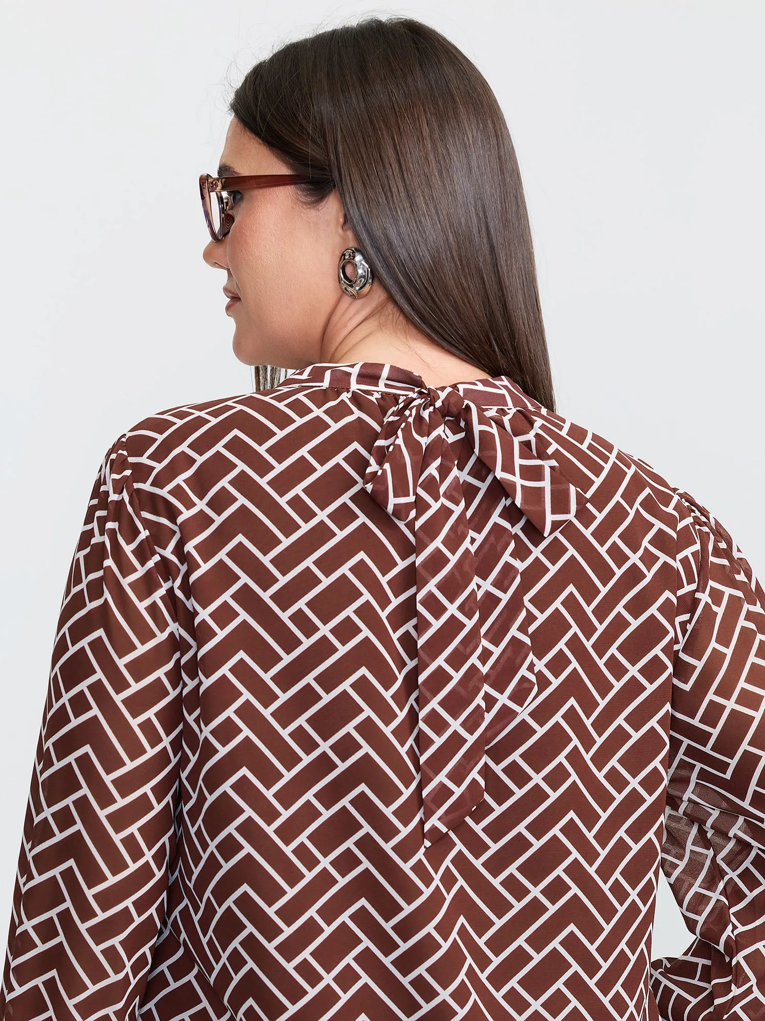 Geometric Print Cut Out Neck Blouse sold by Bloomchic product image thumbnail 4