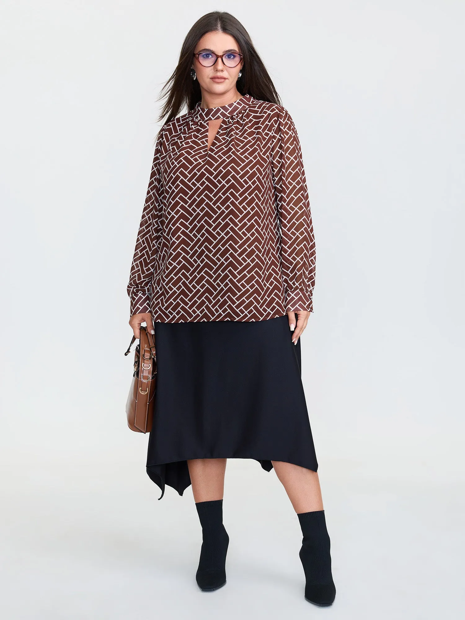 Geometric Print Cut Out Neck Blouse sold by Bloomchic product image thumbnail 2