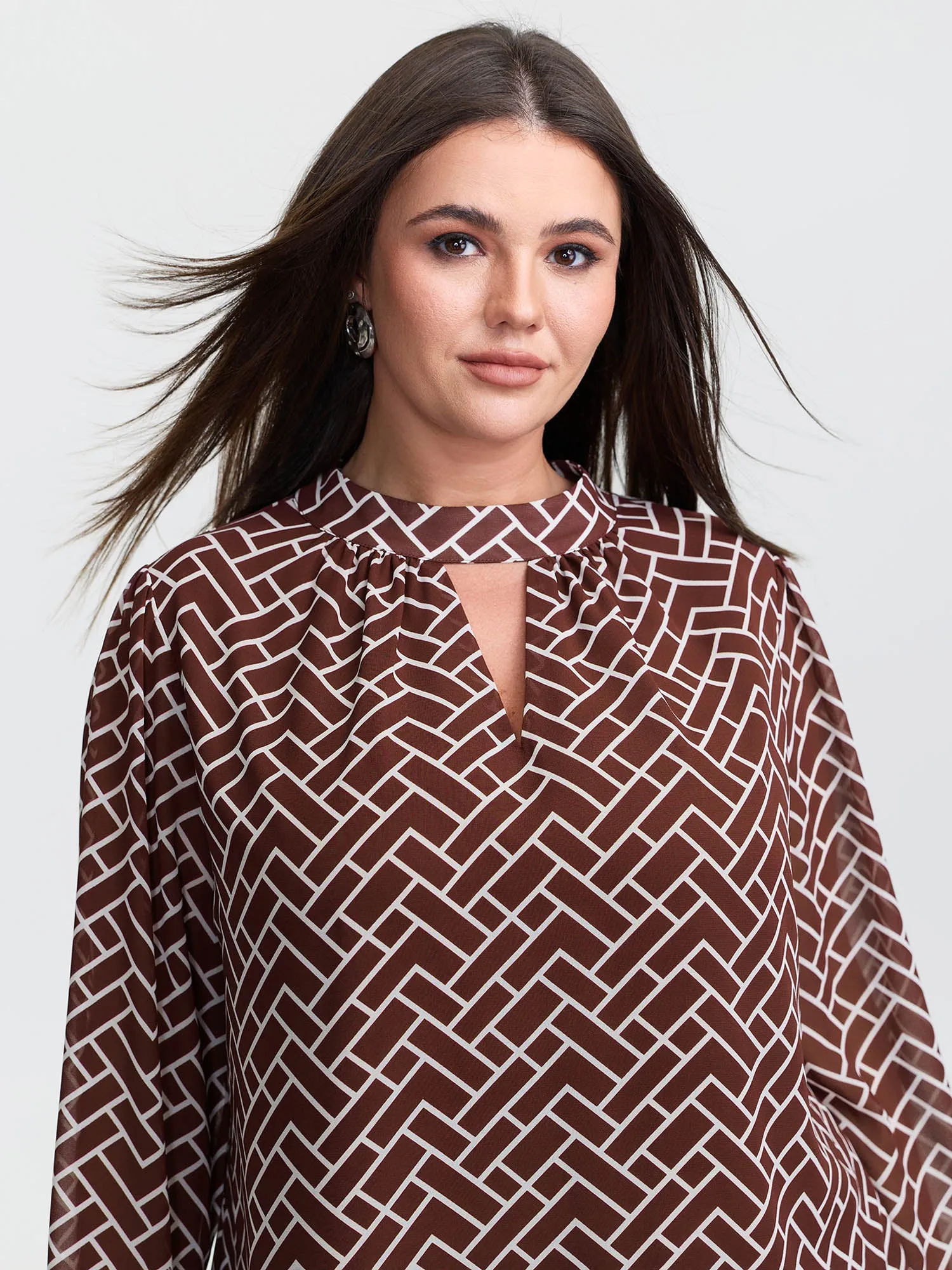 Geometric Print Cut Out Neck Blouse sold by Bloomchic product image thumbnail 3