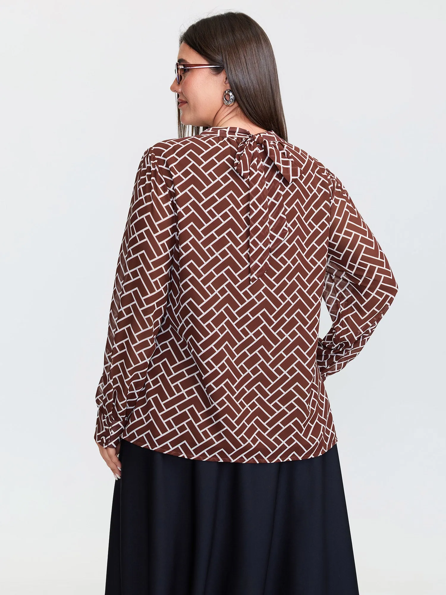 Geometric Print Cut Out Neck Blouse sold by Bloomchic product image thumbnail 5
