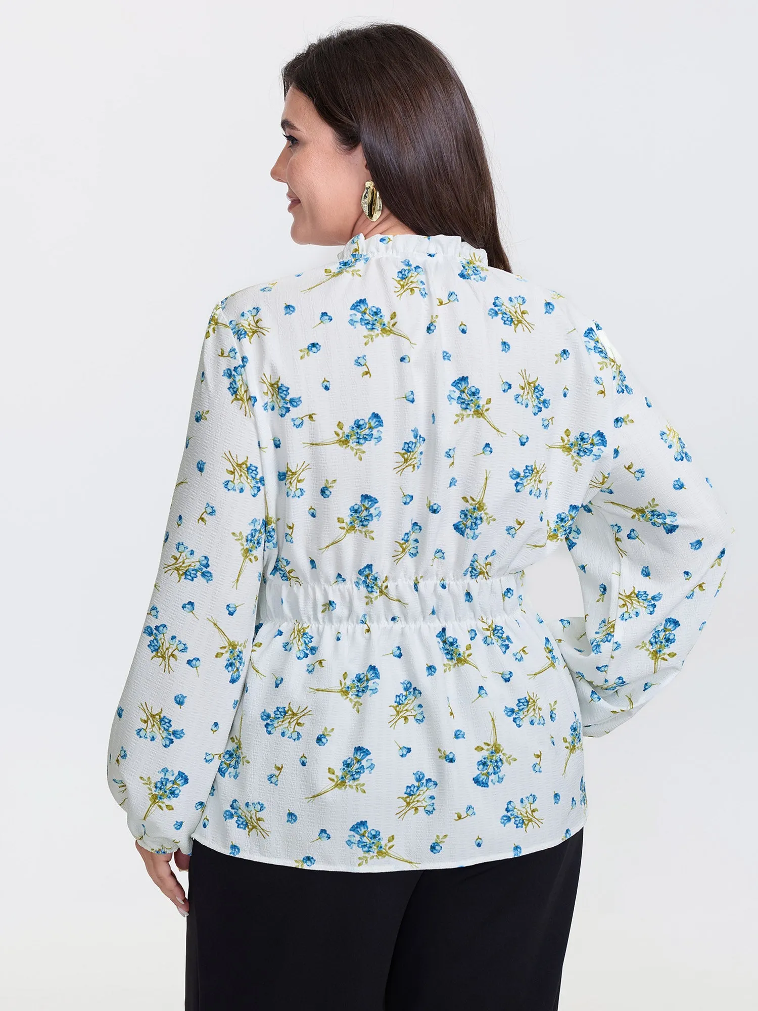 Floral Print Waist Defining Neck Tie Blouse sold by Bloomchic product image thumbnail 4