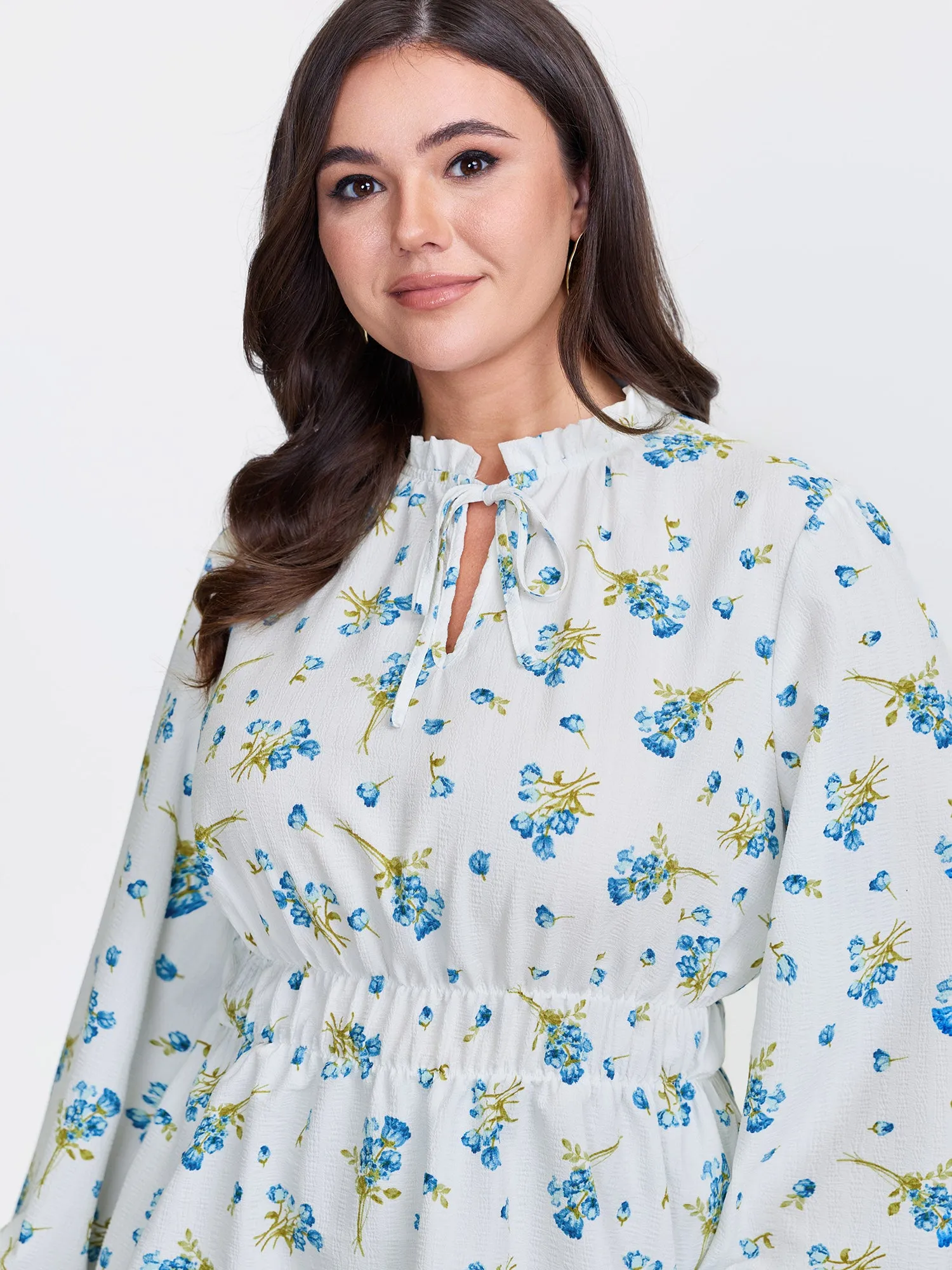Floral Print Waist Defining Neck Tie Blouse sold by Bloomchic product image thumbnail 3