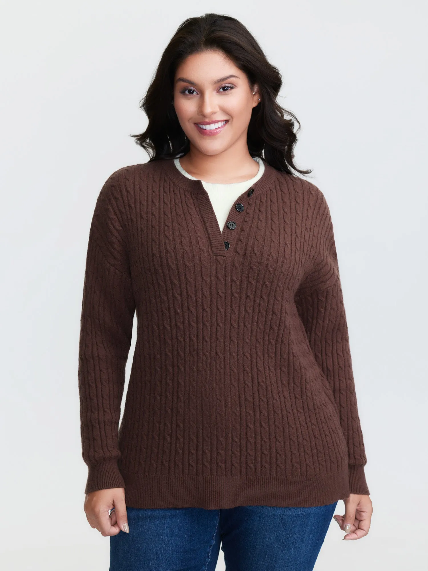 Supersoft Cable Knit Henley Pullover sold by Bloomchic product image thumbnail 2